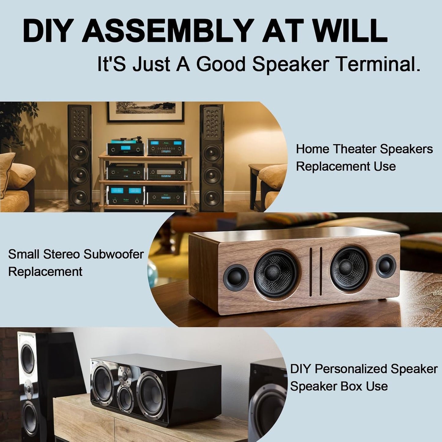 UBANU 2 Pack Speaker Box Terminal Cup, Round Spring Subwoofer Box Terminals Binding Post Wire Connector for Car Speaker