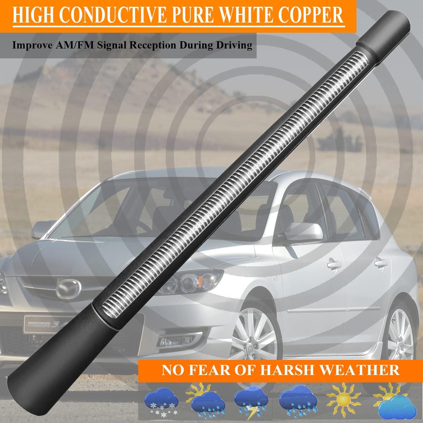 RooFox 7 Inch 3 (2004-2018), 3 Antenna Replacement for Mazda Mazda Antenna, Flexible Rubber Antenna Mast