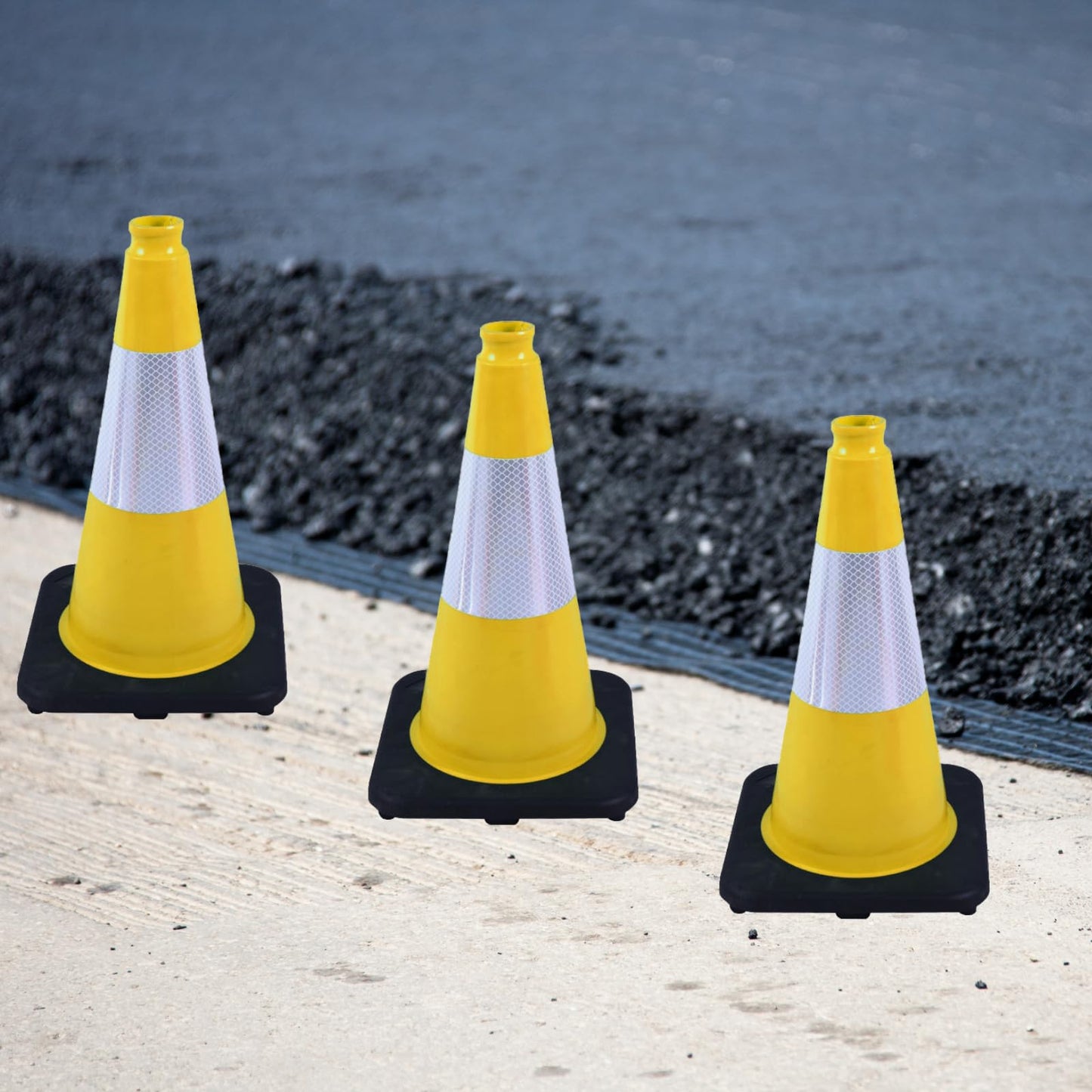 OranclUS 4 Pack 18 Inch Yellow PVC Safety Cones Black Base Stable, Perfect for Parking Practice, Driving School, Construction and Outdoor Sports (4, Yellow, 18 Inch)