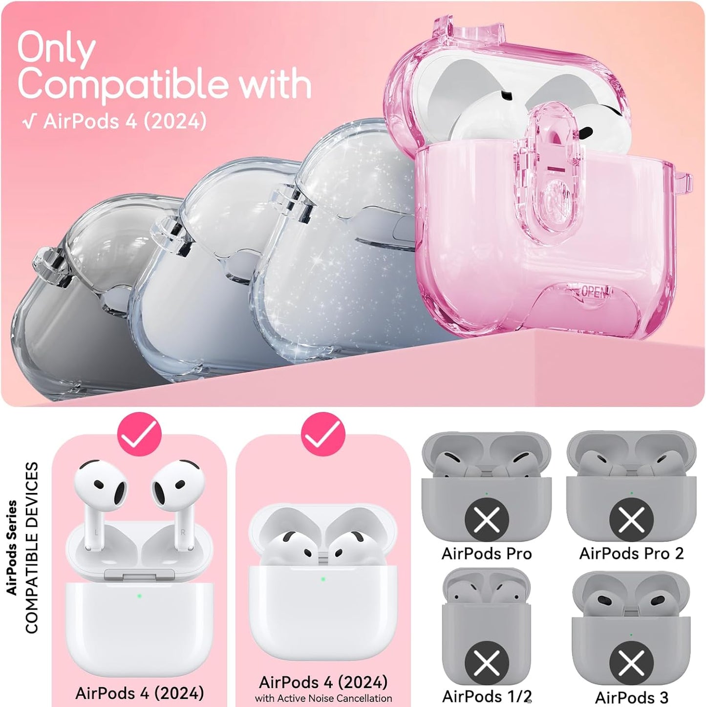 Skyconser 4 Clear Case for AirPods Case Cover with Safety Lock,Soft TPU Cover with Phone Stand & Cleaning Kit,Cute