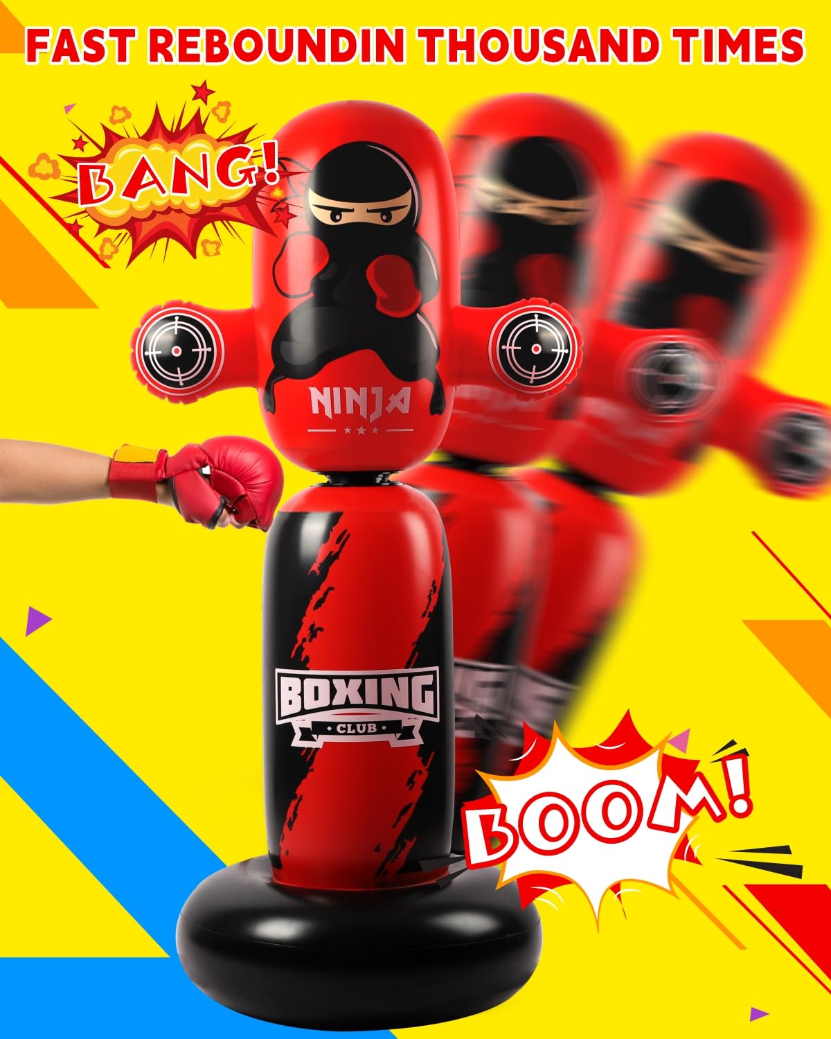 VCOLAN Punching Bag for Kids,63inch Kid Punching Bag,New Upgraded 360°Rotating Inflatable Boxing Bag Ninja Toy Christmas Birthday Gift for Boys Age 3-12