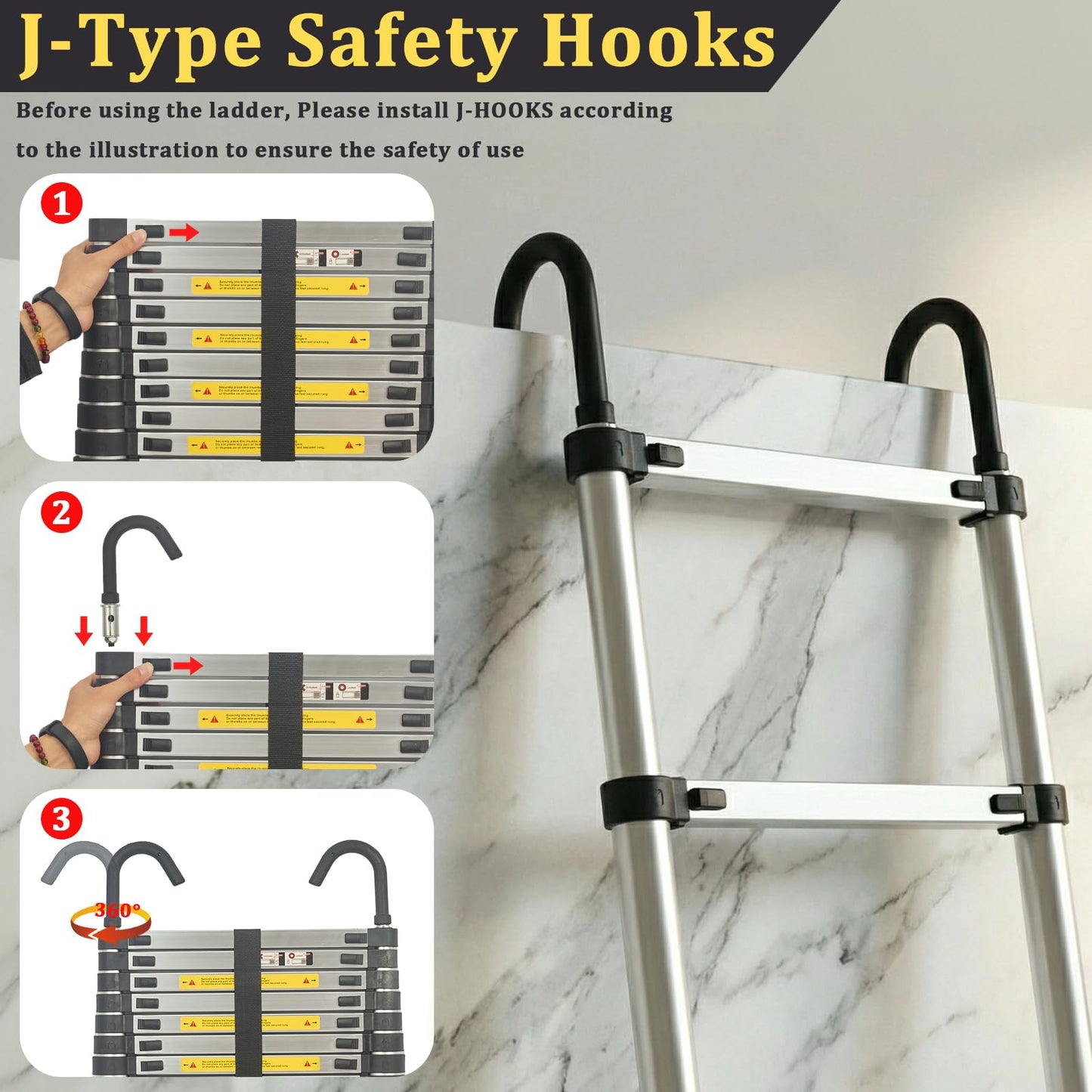 IKAYVOTO Ladder 20.3 FT | Aluminum Lightweight Extension Ladder with Stable Hooks | Heavy Duty 330lbs Max Capacity Multi-Purpose Telescopic Collapsible Ladder for Home, RV or Outdoor Work