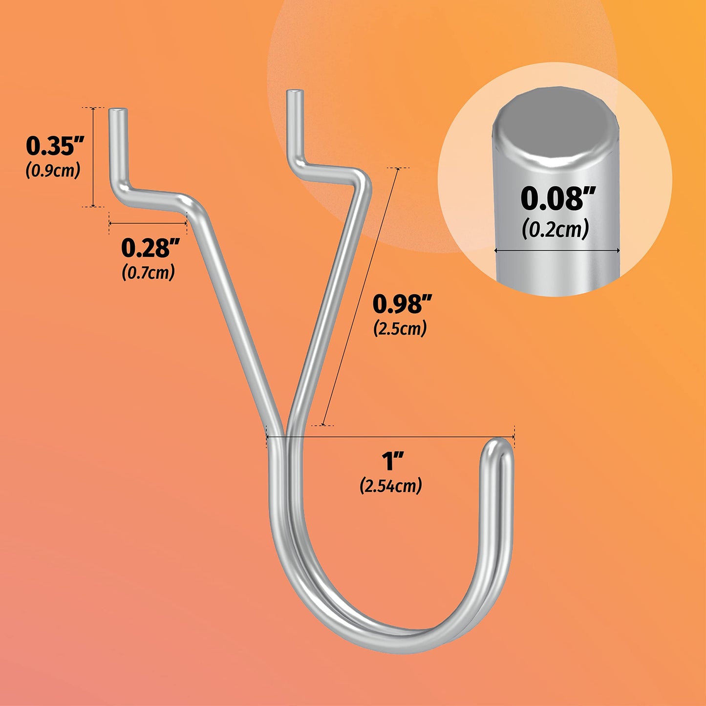 HUHOLE 40 Pack Pegboard Hooks J-Hook – 1 Inch Silver J Hooks for Pegboard – Heavy Duty Peg Board Hooks for Hanging Jewelry, Keys, Retail Items & Small Tools – Fits 1/8” & 3/16” Pegboards