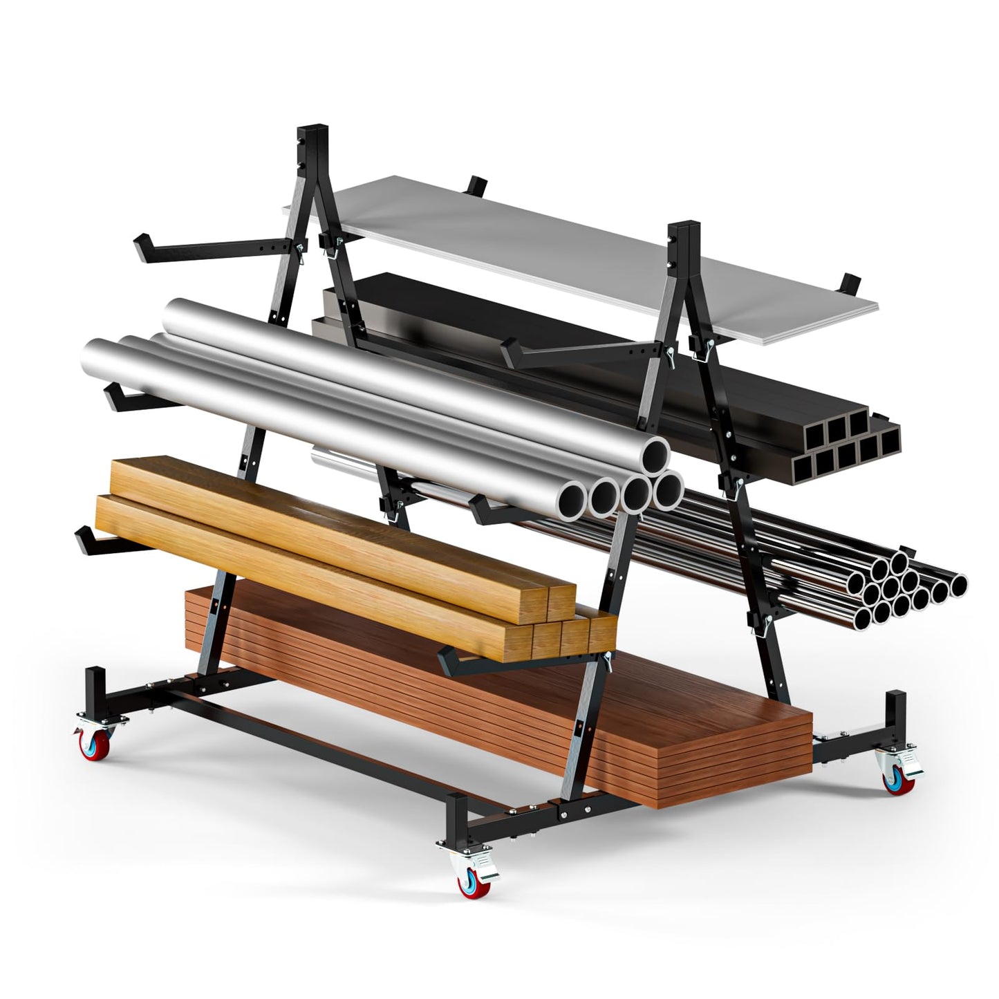NUWJBYE 3-Tier Heavy Duty Lumber Storage Rack, 1000 lbs Capacity, Adjustable Steel Pipe Rack, Horizontal Storage Organizer for Garage, Workshop, Shed, Basement