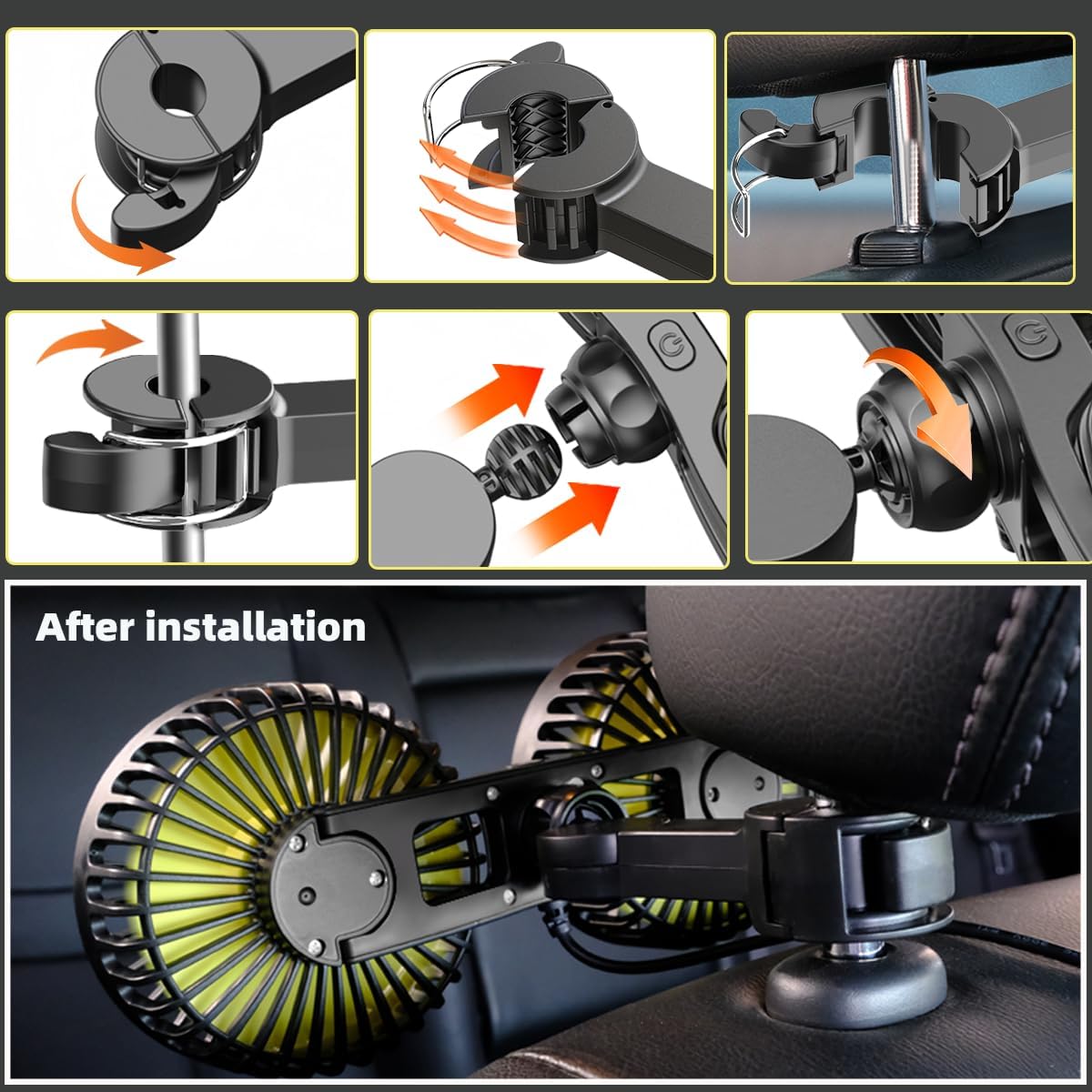 3 360 Car Fans for Backseat Kids, Car Fans Dual Head that Blow Cold Air, Cooling USB Back Seat Speed Degree Rotatable