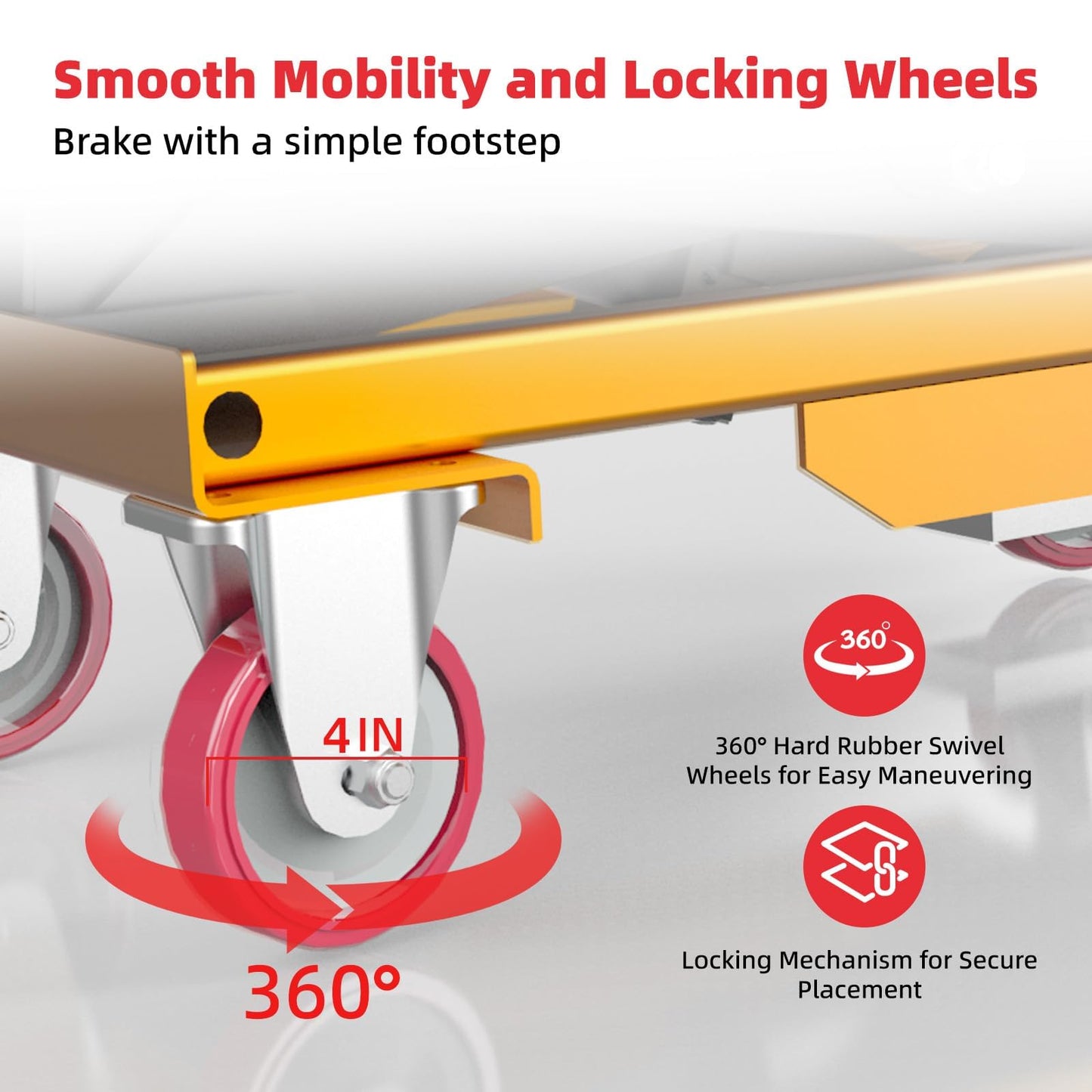 ZKH Hydraulic Lift Table Cart, 330lb Capacity Lift Cart, 49.6" Max Lifting Height, Single Scissors Lift Table with Locking Wheels and Overload Bar for Safe Operations