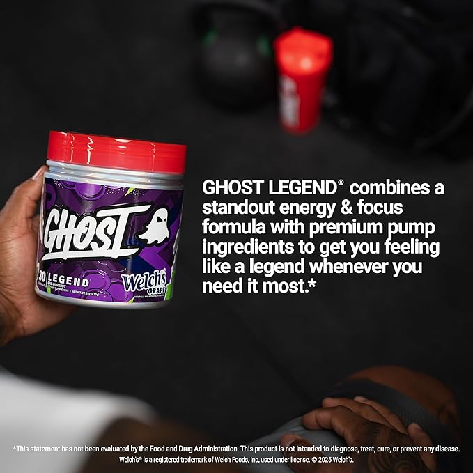 GHOST Legend Pre-Workout Powder, Welch's Grape - 30 Servings ??Pre-Workout for Men & Women with Choline, L-Citrulline, & Beta Alanine for Energy & Focus