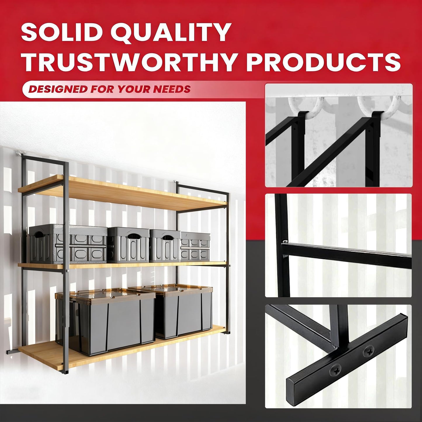 4 Pack Shipping Container Shelving Brackets, 3 Tiers Hanging Shipping Container Accessories, 1100 LBS Load Capacity, Heavy Duty Metal Storage Rack Shelf for Garage, Warehouse, Basement(4 PCS)