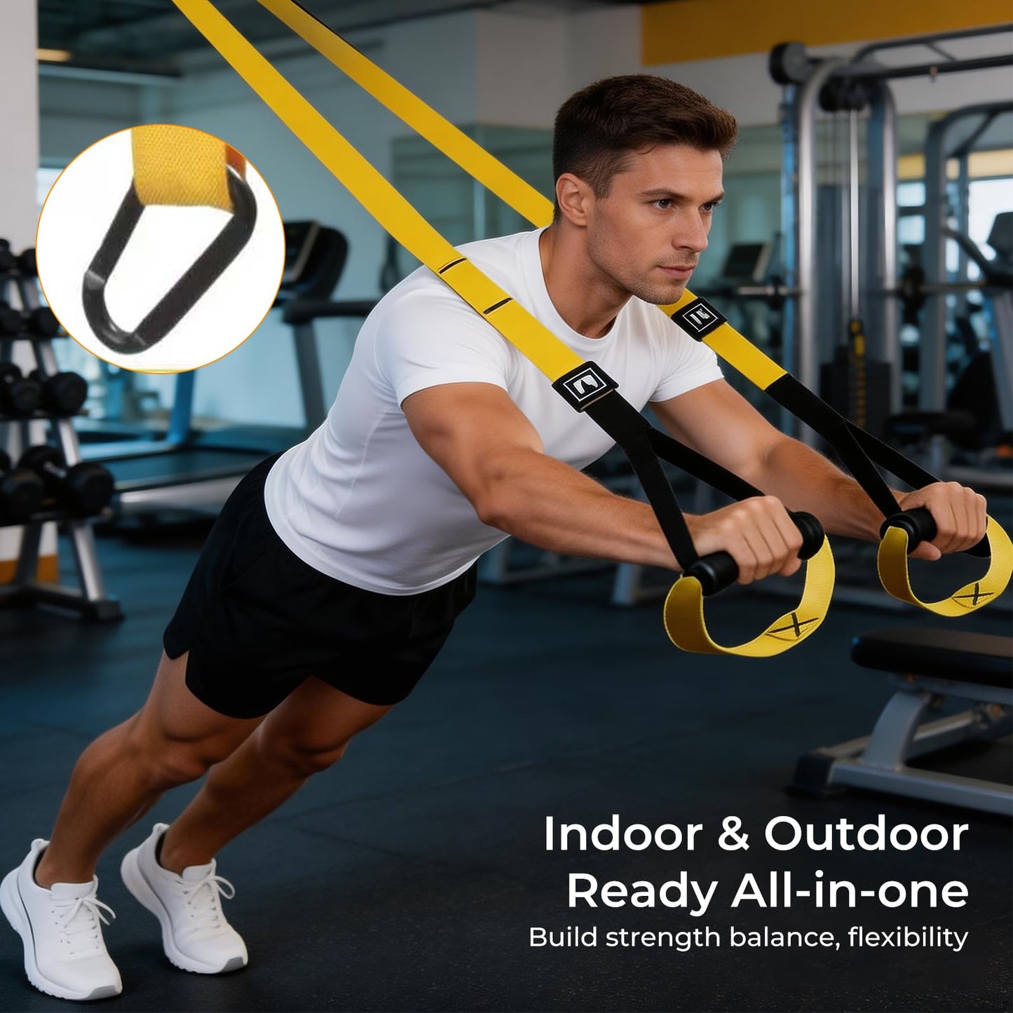 Home Suspension Training Kit, Suspension Trainer Straps with Adjustable Extension for Full-Body Workout at Home or Outdoors, Portable Gym Equipment with Handles, for All Fitness Levels Suspension Trainer,2 Packs Resistance Loop Exercise Bands