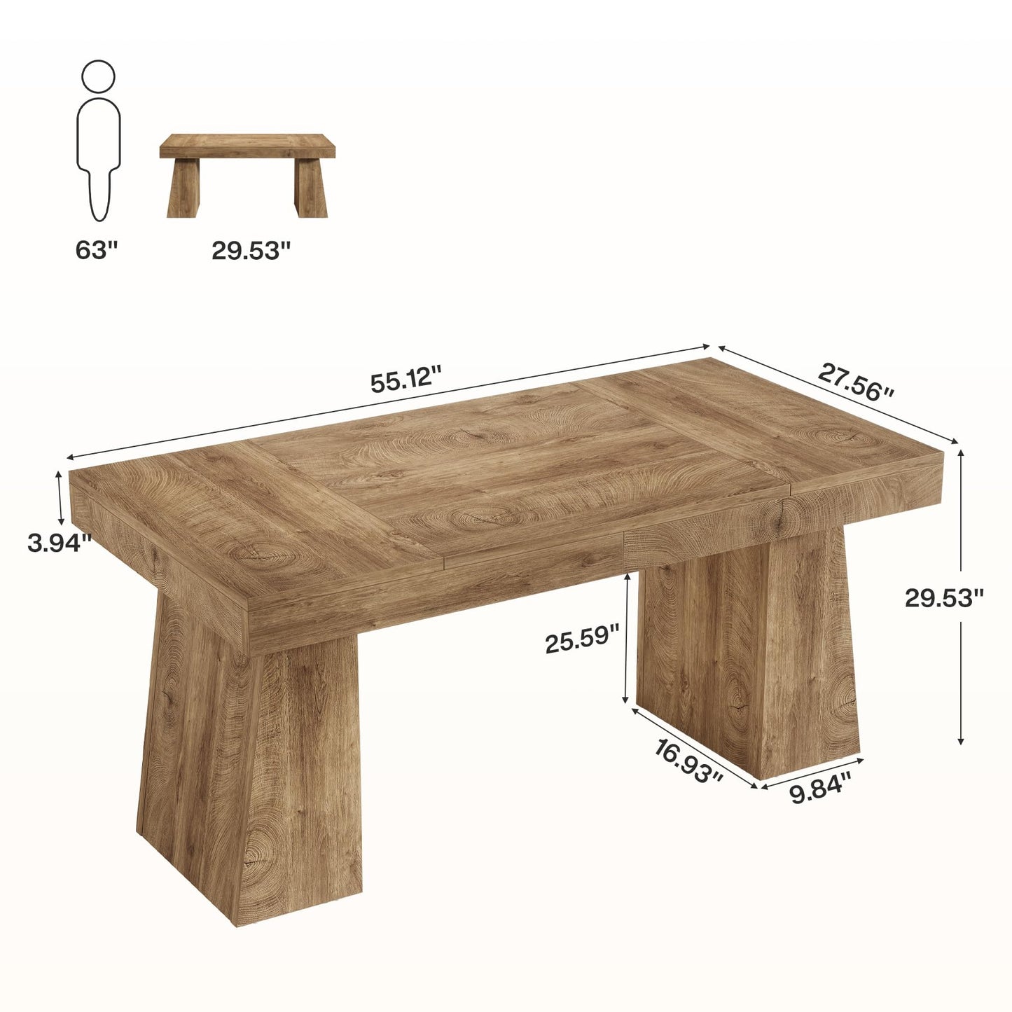 Tribesigns 55-Inch Executive Desk, Thick Wood Office Computer Desk with Double Pedestal, Modern Minimalist Workstations Writing Table Conference Table Furniture for Home Office, Brown
