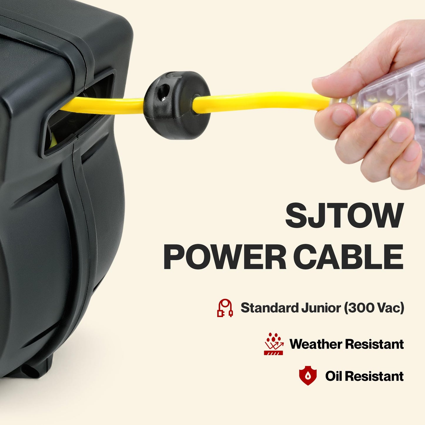 ReelWorks Extension Cord Reel Retractable 12AWG x 50' Foot 3C/SJTOW Glow Strip Cable and Lightup Triple Tap Connector Advanced Slow Retraction Technology (SRT)