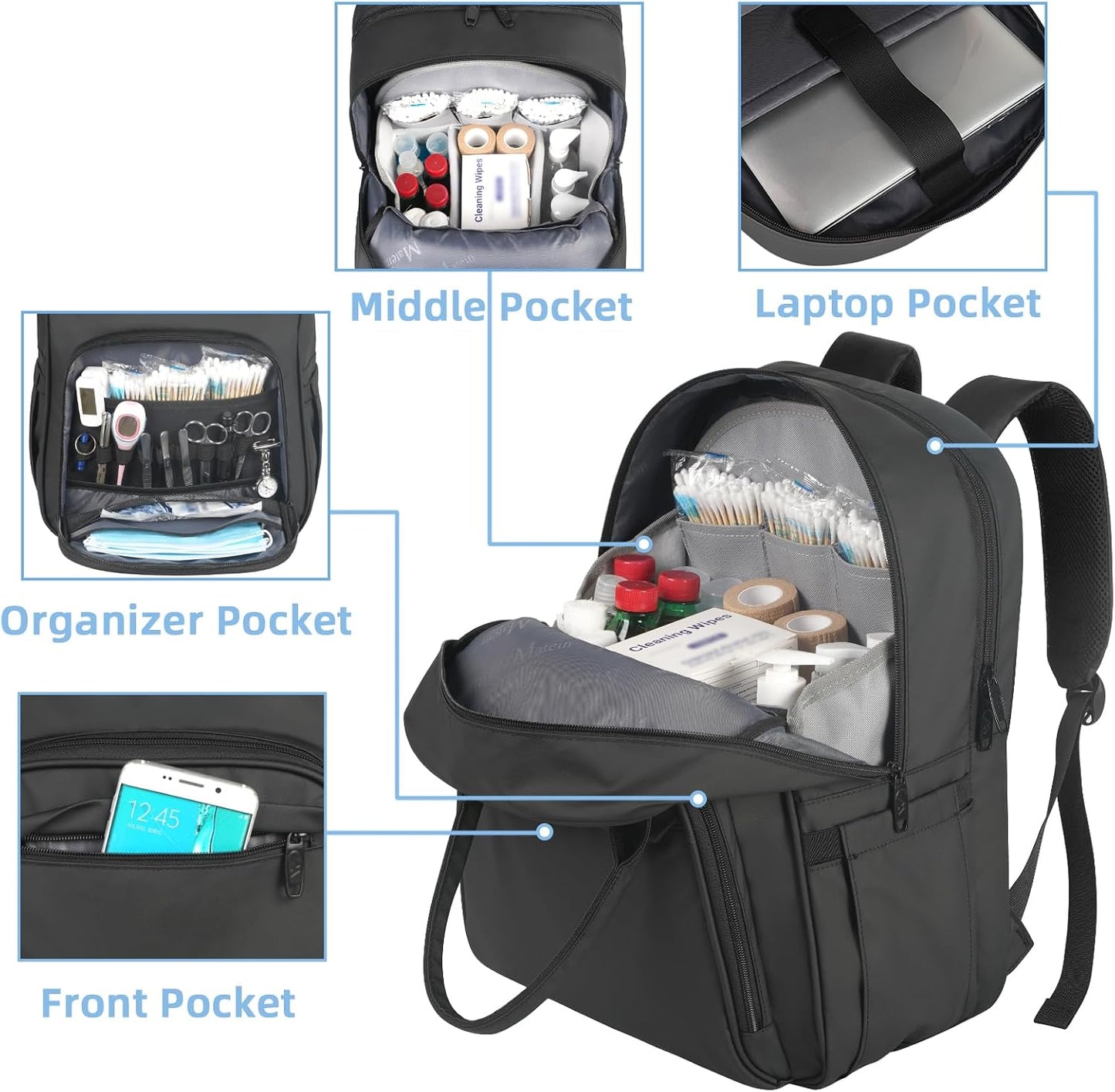 Backpack, 17 Inch Backpack MATEIN Nurse Extra Large Waterproof Laptop with Removable Organizer, Anti Theft Padded