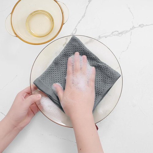 Homaxy Kitchen Dish Cloths - 100% Cotton Waffle Weave, Ultra Soft & Absorbent, 12-Pack | Grey 12 x 12 Inches