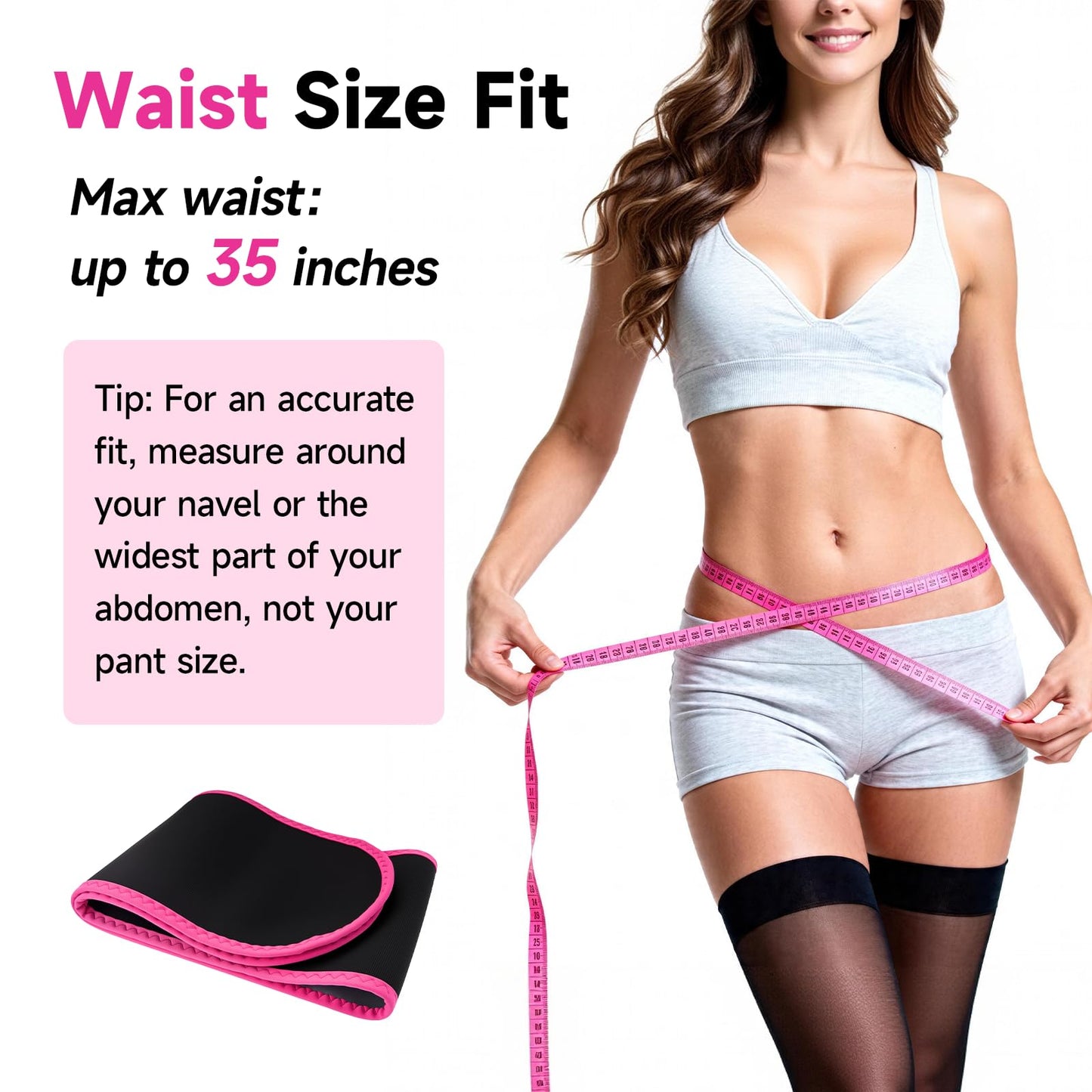 Waist Trainer for Women, Silver Nano Sweat Training Band, Adjustable Belly Wrap for Workout & Postpartum Support (Black/Pink)