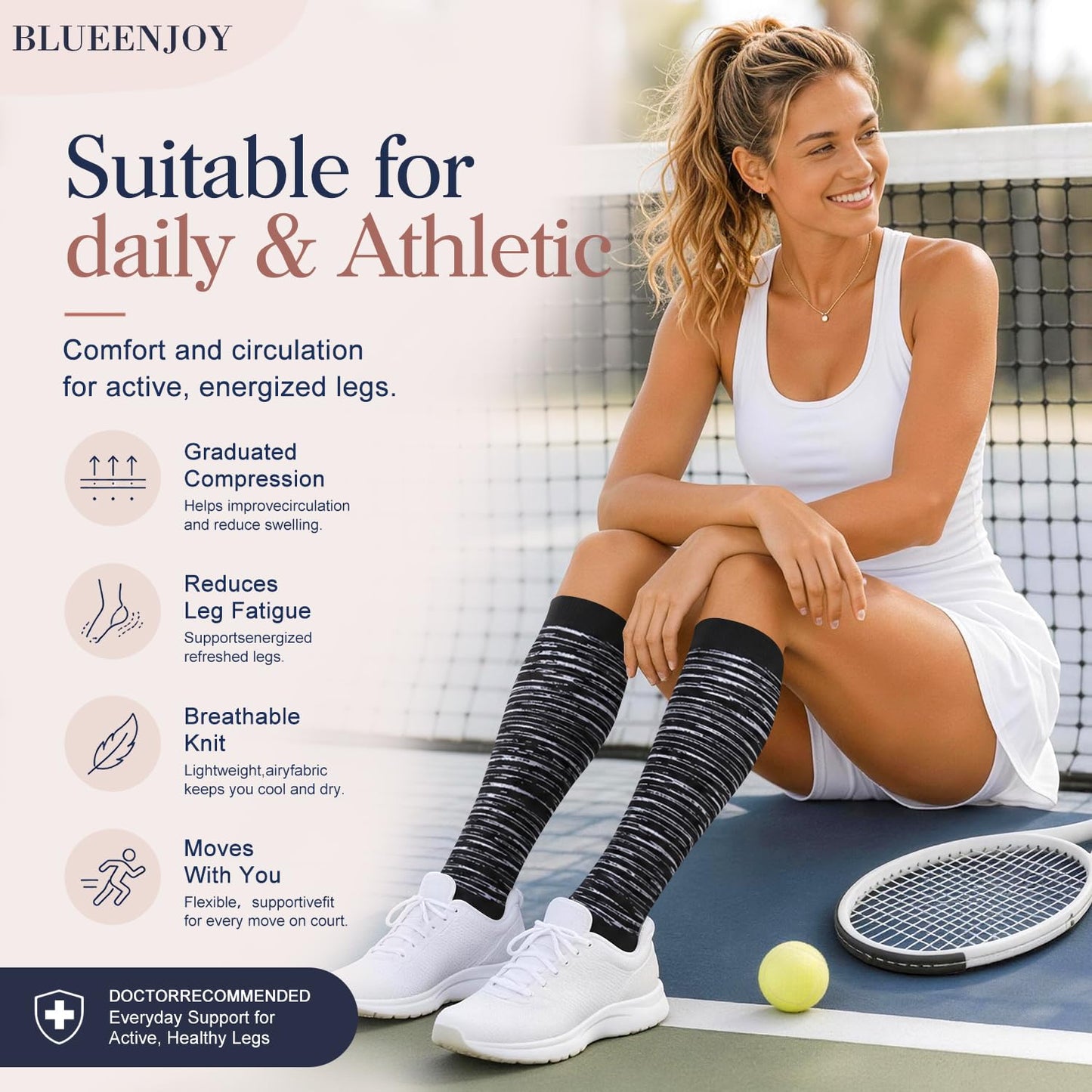 BLUEENJOY Copper Compression Socks for Women & Men (6 pairs) - Best Support for Nurses, Running, Hiking, Recovery