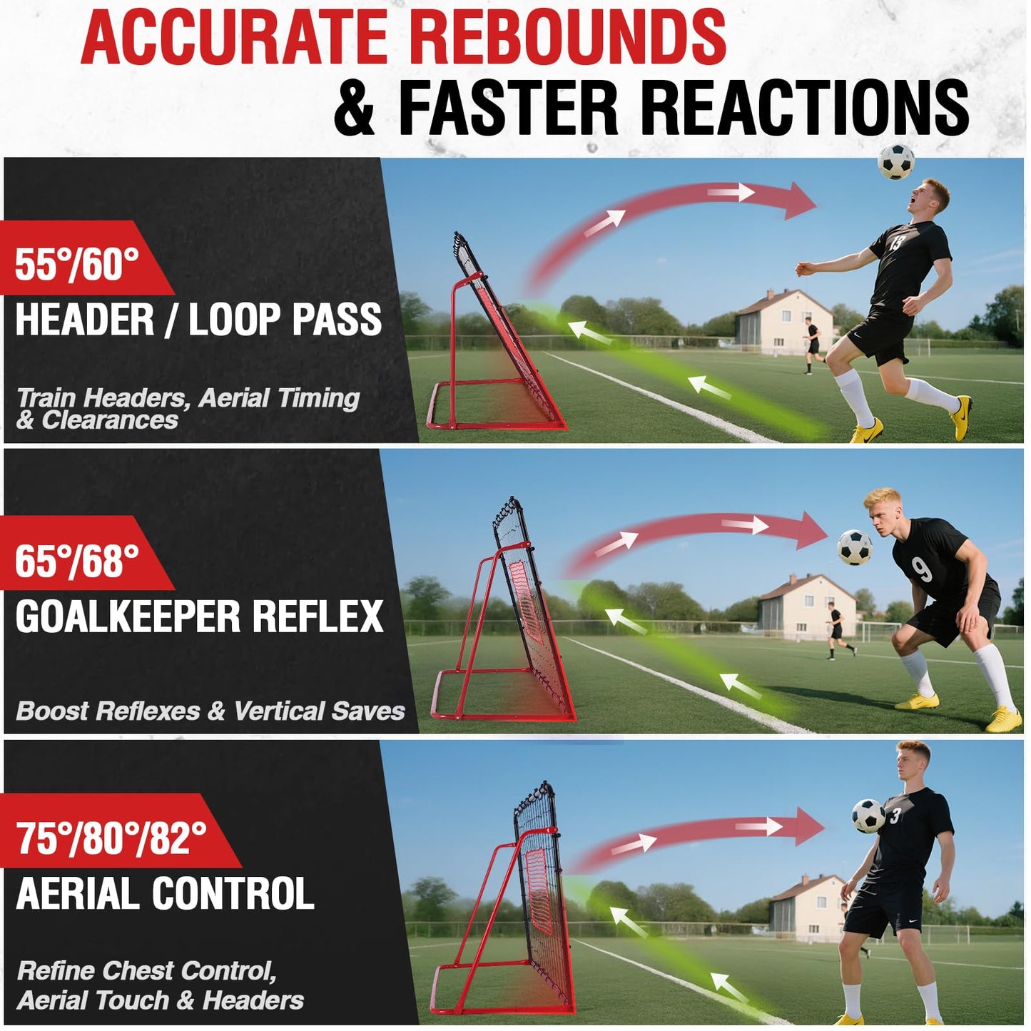ZEALFEEL Soccer Rebounder Net, 10 Adjustable Angles 6x4FT Soccer Kickback Trainer for Passing, Ball Control & Volley Practice, Easy Setup Portable Football Training Net for Solo & Team Use