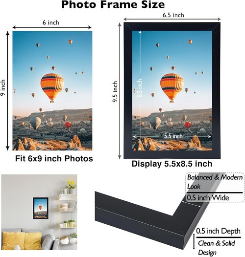JCJMY 6x9 Picture Frame - Black Wall Mount or Tabletop Display for 6x9 Photos | Versatile Horizontal/Vertical Use