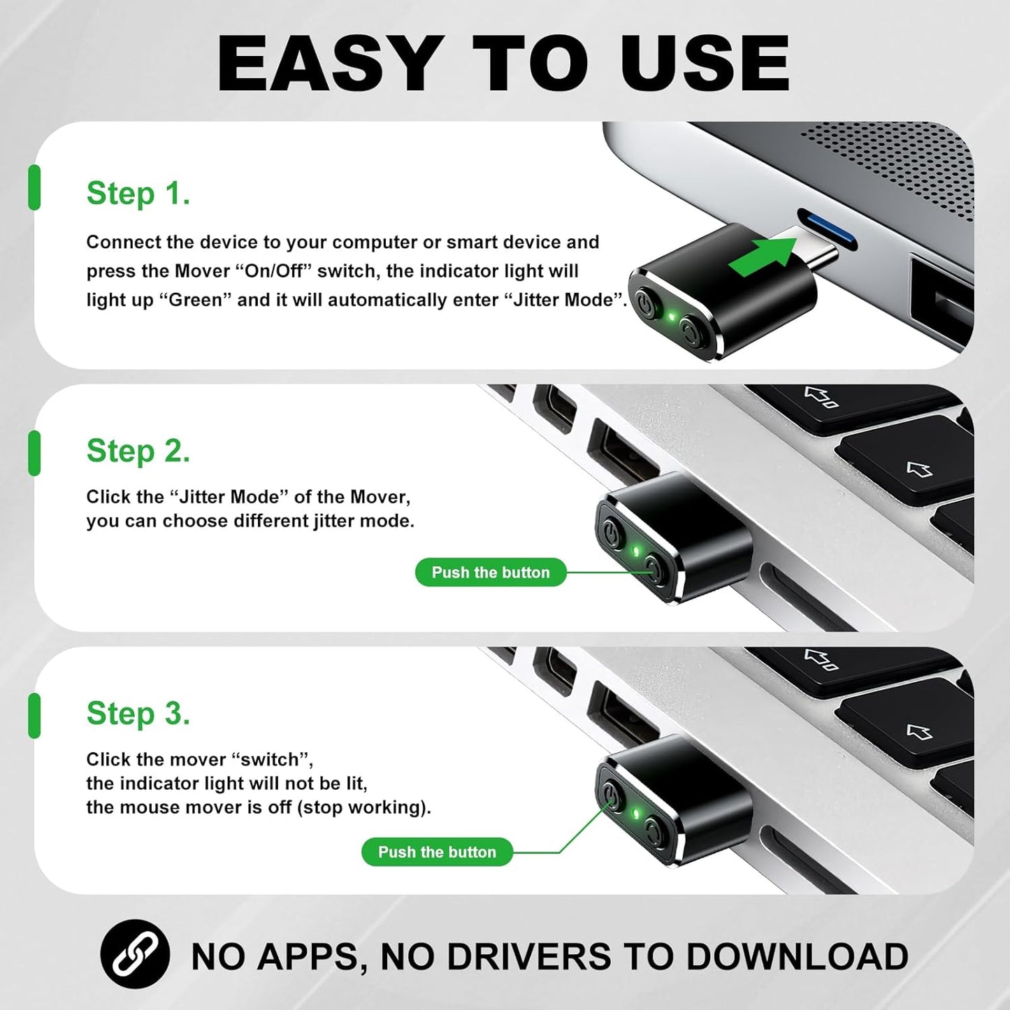 BAGINGAN 3 Mouse Jiggler Compatible with Type C Interface Devices,Undetectable Mini USB-C Mouse Mover