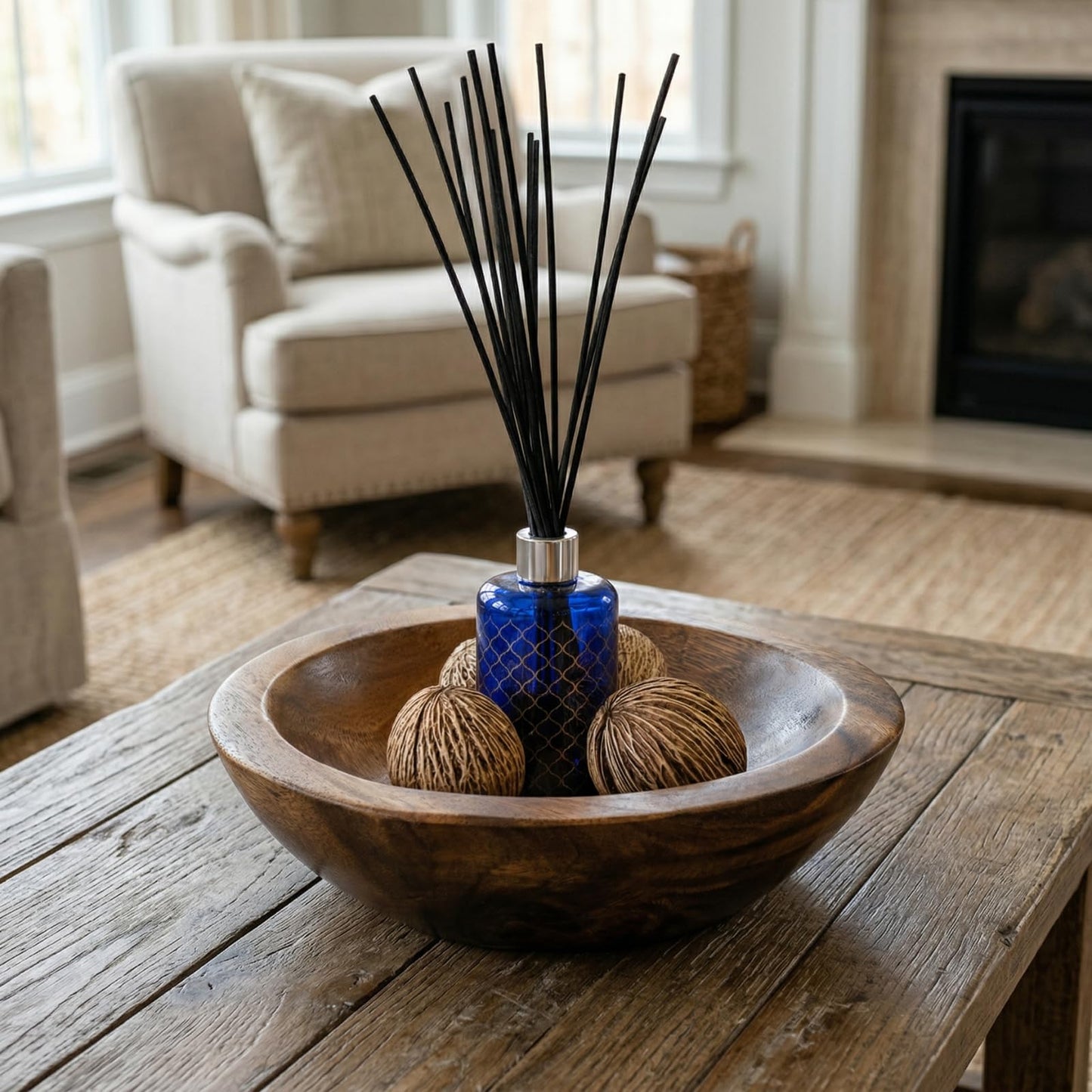 ZENFUN Wooden Decorative Bowl, Wood Round Serving Bowl, Walnut Tray Dish Kitchen Dining for Fruits, 9.4" Diameter x 2.5" Height, Seamless