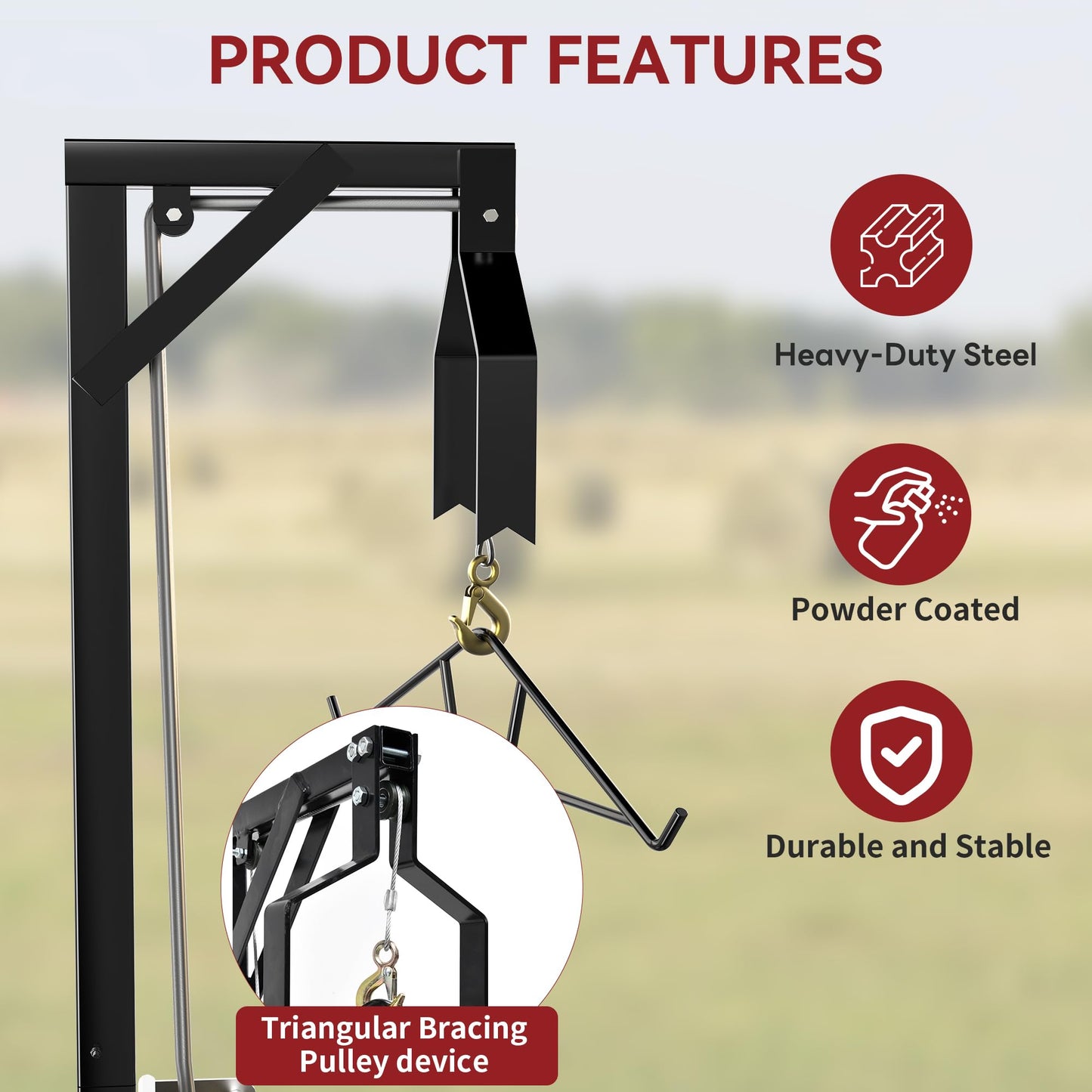 YITAMOTOR Truck Hitch Game Hoist with 2" Receiver, 500LB Game Hunting Deer Hoist, Includes Gambrel Winch for Skinning & Cleaning Game, Winch Lift Gambrel Set 360 Degree Swivel Hitch Mounted,Black