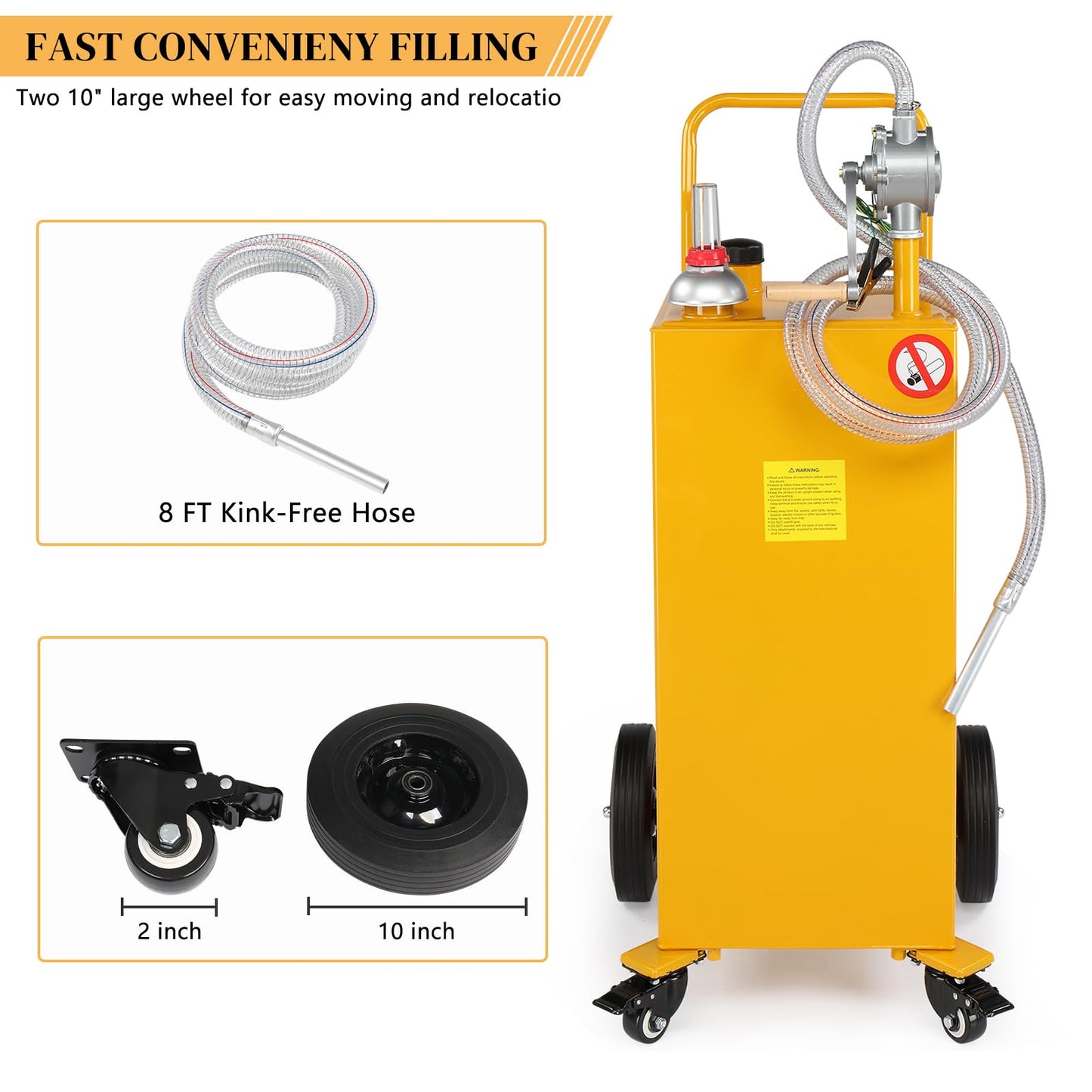 AutoForever 30-Gallon Oil Transfer Fluid Diesel Fuel Storage Tanks Gas Caddy Storage Diesel Kerosene Storage Containers with Rolling Flat-Free Solid Rubber Wheels for Boat, ATV, Car, Motorcycle Yellow