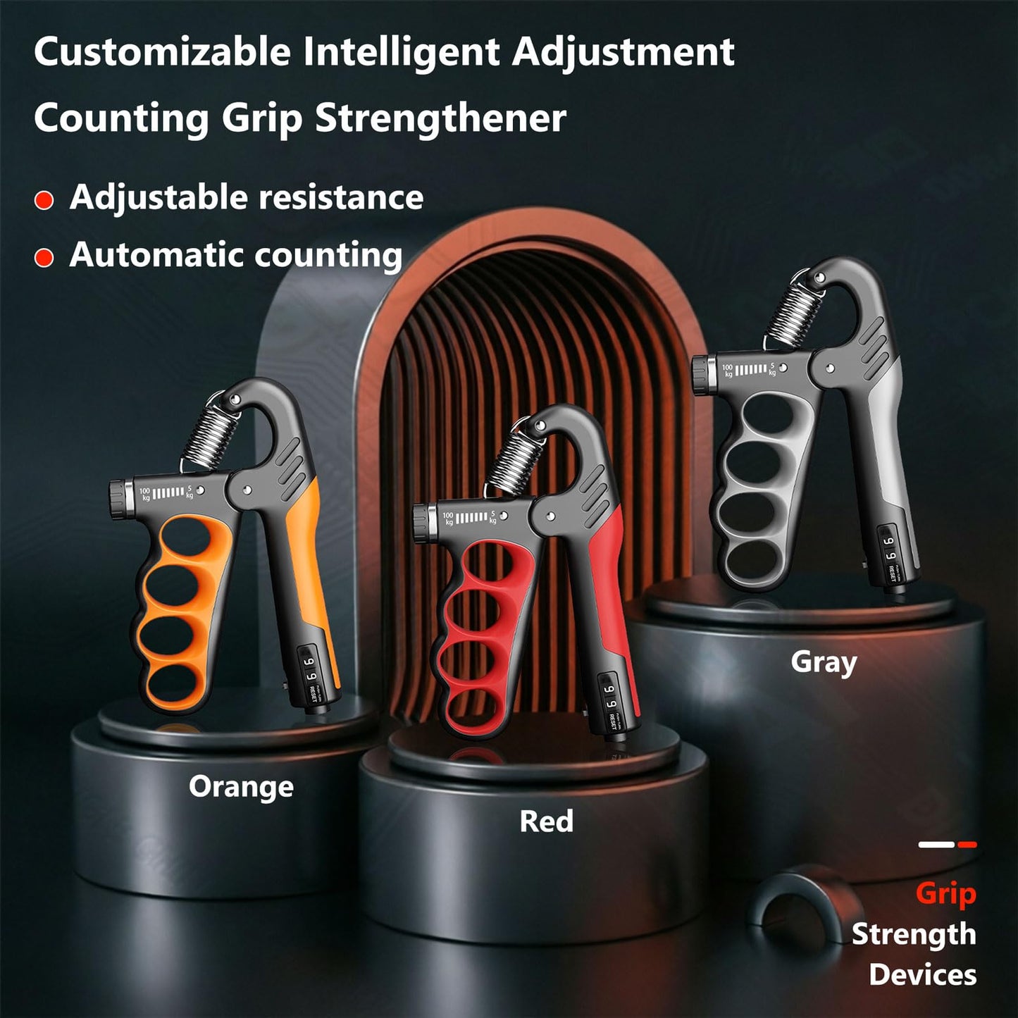 Grip Strength Trainer Forearm Strengthener, 11-220 lbs Adjustable Resistance, Automatic Counting, Ergonomic Design, Ideal Device for Grip Strengthening, Arthritis Relief, Hand Physical Therapy & Rehab