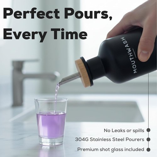 Brighter Barns Black Glass Mouthwash Dispenser - Stylish Bathroom Decor for Home, Gym & Gifts