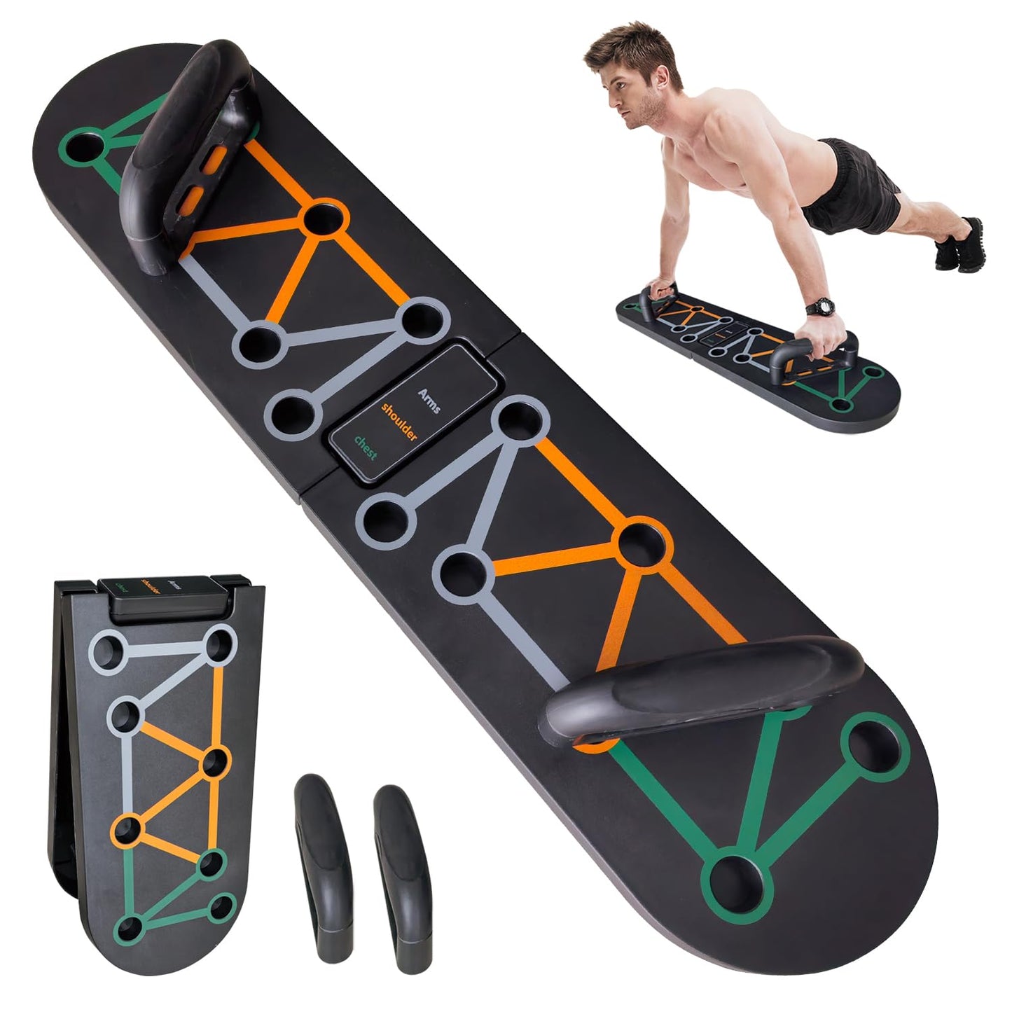 Foldable Push Up Board System 10-in-1 Multifunctional Push Up Bar for Full-Body Strength Training with Pushup Handles, Portable Home Gym Equipment Chest & Arm Muscle Builder for Men & Women