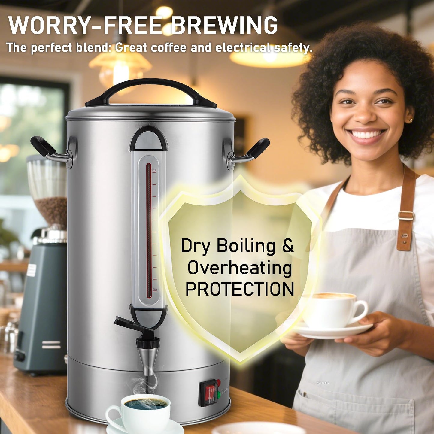 Fattong's Lab Commercial Coffee Urn, 120 Cup/20L Large Coffee Maker for Catering & Events, Stainless Steel Percolator, 1300W Quick Brew Hot Water Dispenser with Double Wall Insulation, Silver