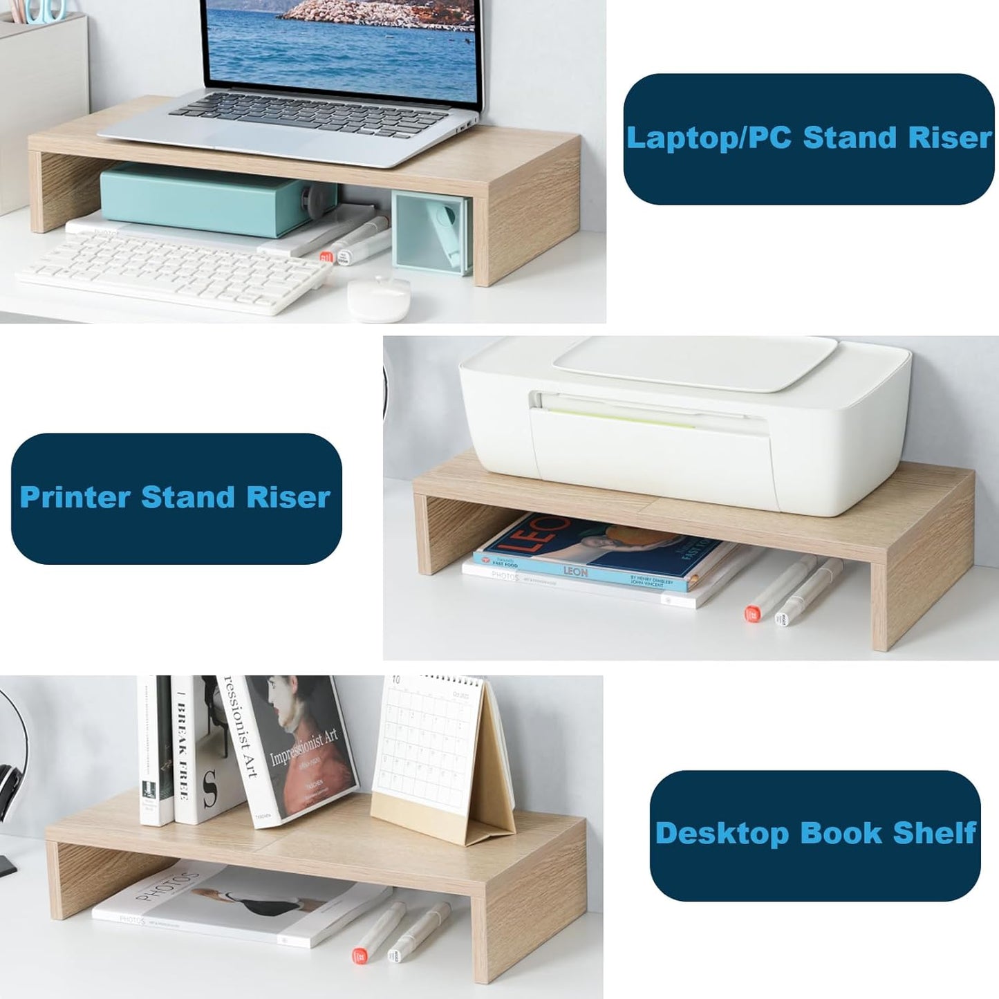 20 Inch Cozy TEAMIX Wood Monitor Stand Riser, Wooden Desktop Stand for PC/TV/Laptop/Printer, Monitor Riser