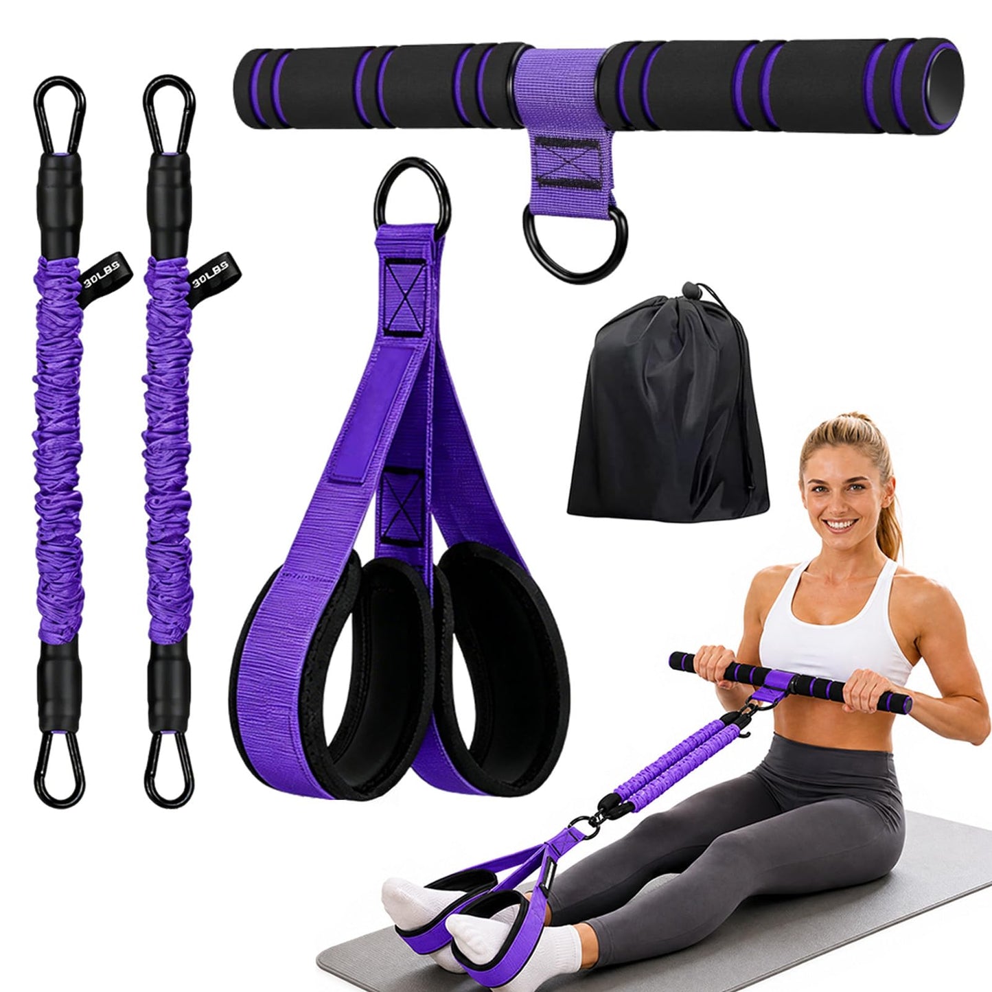 Upgraded Pedal Resistance Band with Handle, Protective Nylon Sleeves & Adjustable 30/60LBS, Sit-up Workout Equipment for Core/ABS, Waist, Arm, Leg, Portable Home Gym for Men & Women Body Shaping