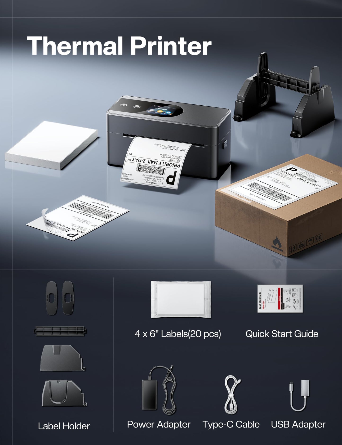 Phomemo Thermal Label Printer Upgraded with Touchable Screen, Shipping Label Printer for Small Business, 4x6 Wireless Thermal Label Printers for Shipping Package, Compatible with Amazon, Shopify, USPS