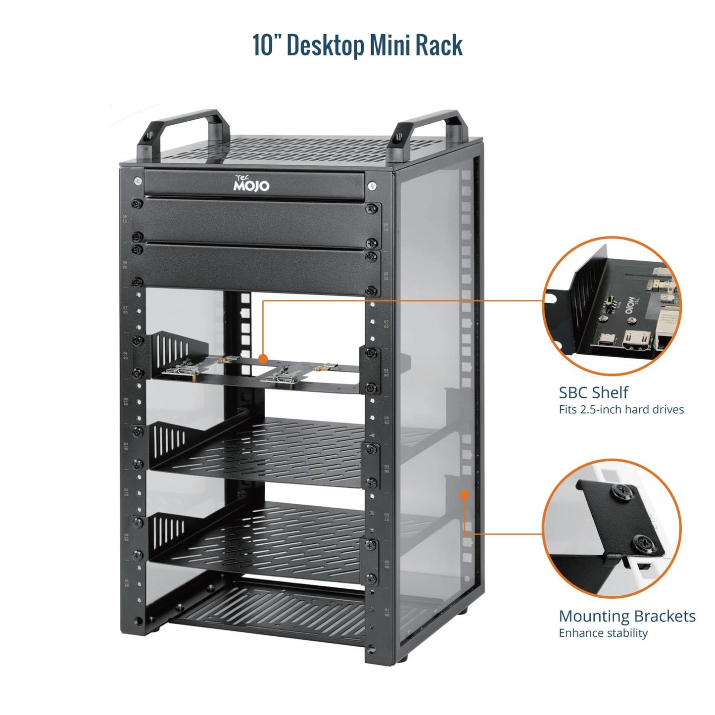 Tecmojo 9U Network Rack, 10 inch Mini Server Rack with 2 Side Translucent Panels & 2 Top Handles, 7.87 inch Deep, for 10 inch IT Equipment & A/V Devices, Black