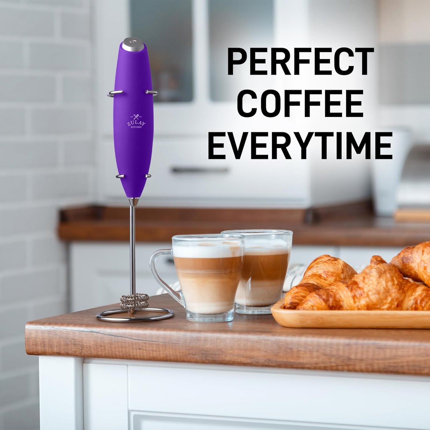 Zulay Kitchen Whisk Milk Frother - Powerful Handheld Foam Maker for Coffee, Lattes & More | Includes 4 Duracell Batteries
