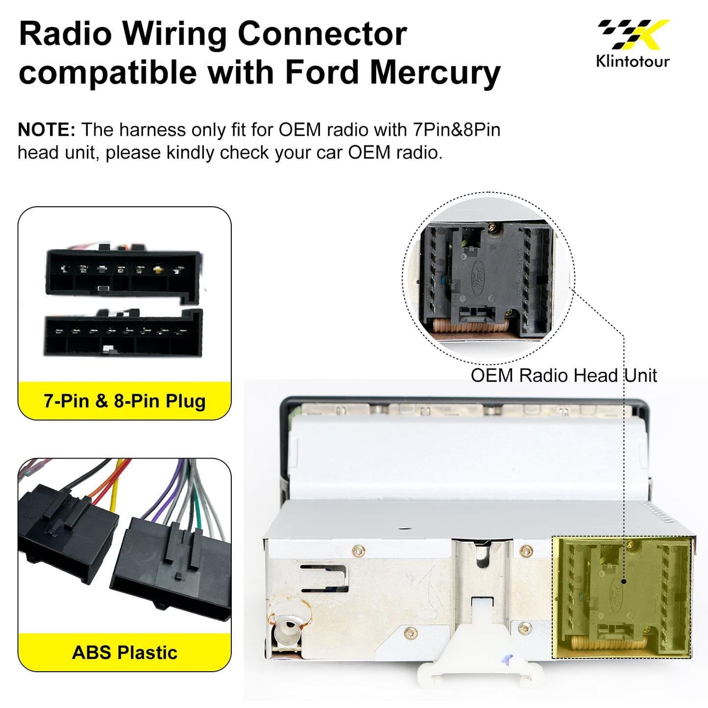 1986-2004/Mazda 1991-1997/Mercury 1986-2000, 16Pin E-150 E-250 Aftermarket Radio Wiring Adapter Compatible with Ford