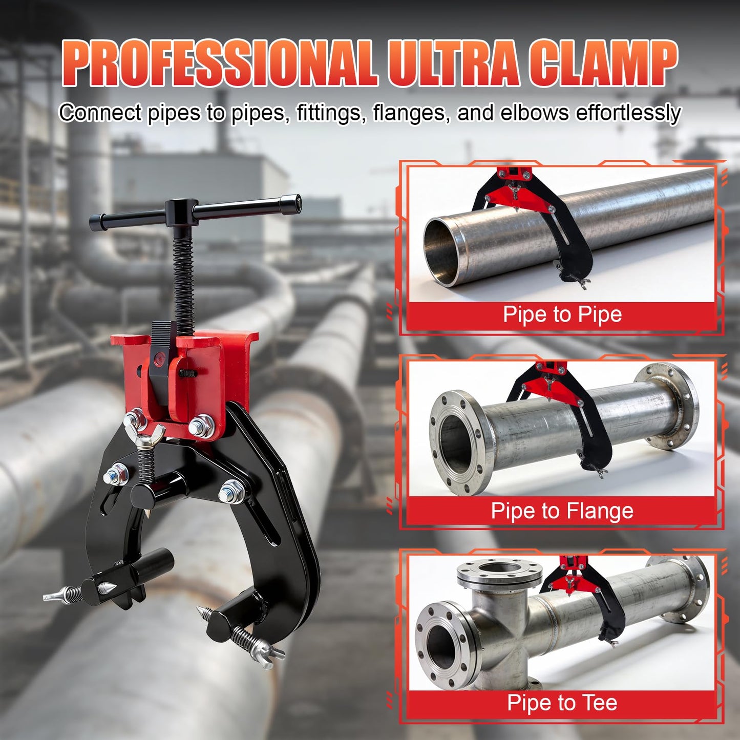 Alwalkee Quick Release Pipe Alignment Clamp 1"-3", T-Handle Welding & Pipe Fitting Tool for Pipes, Flanges, Tees