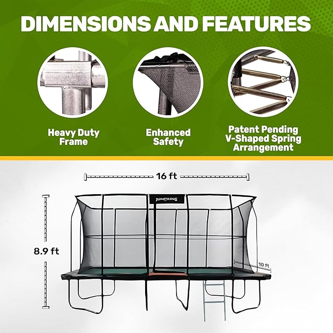 JumpKing Rectangle Trampoline Outdoor with Enclosure, Ladder, and Net, Large Recreational Trampoline for Kids and Adults, ASTM Compliant, Heavy Duty, Weather-Resistant, 1200LBS Capacity