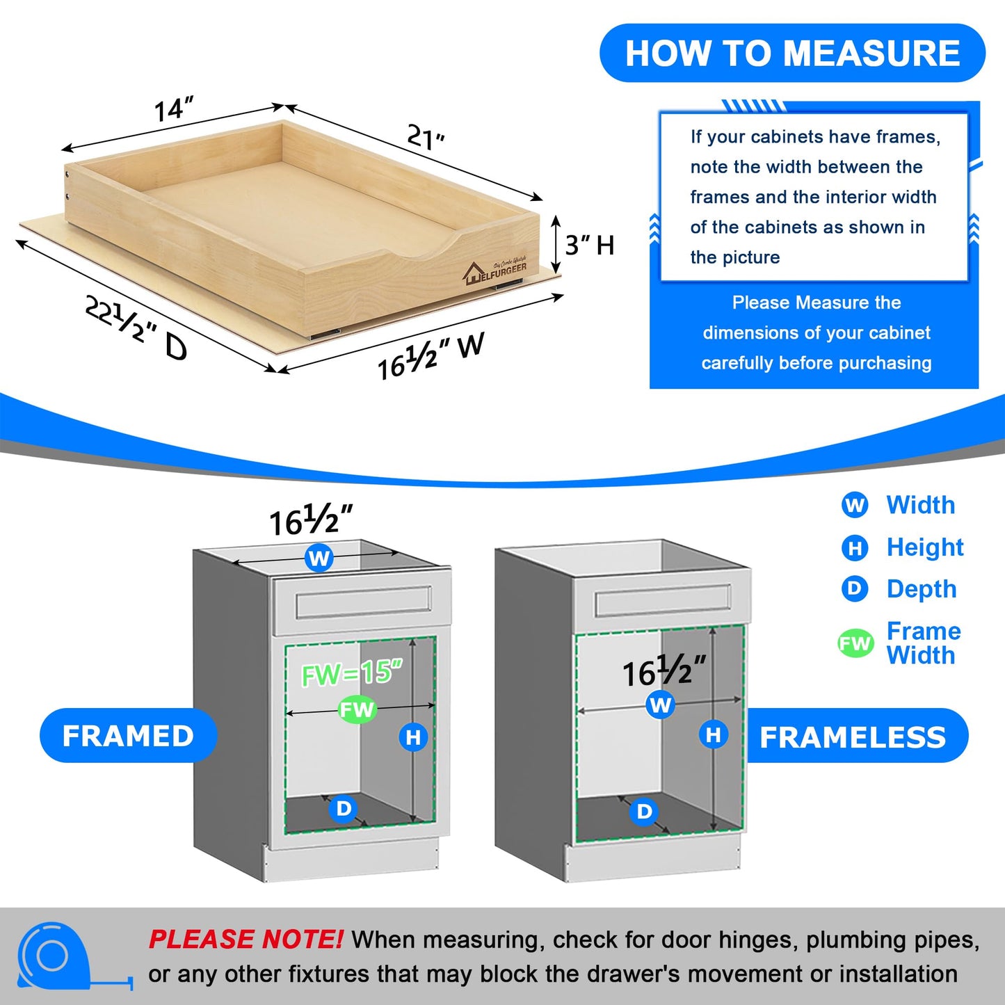 WelFurGeer Soft Close Pull Out Drawers for Cabinets, 14" W x 21" D Pull Out Cabinet Drawer with Heavy Duty Slides, Pull Out Cabinet Organizer, Cabinet Roll Out Drawers, Pull-Out Home Organizers