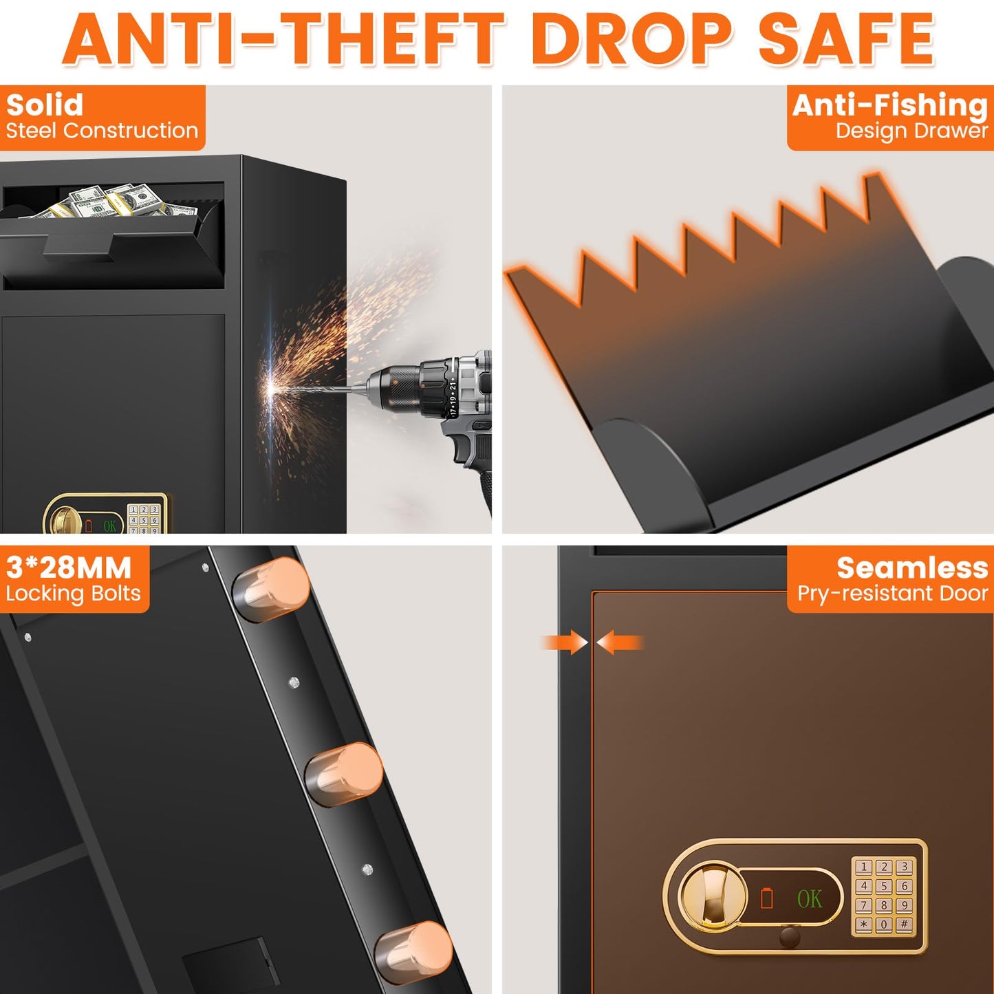 31.5"H Large Drop Safe Box for Business, Anti-Theft Depository Safe with Drop Slot, Digital Keypad, Spare Key and Removable Shelf, Heavy-duty Commercial Safes for Business Cash Documents Home