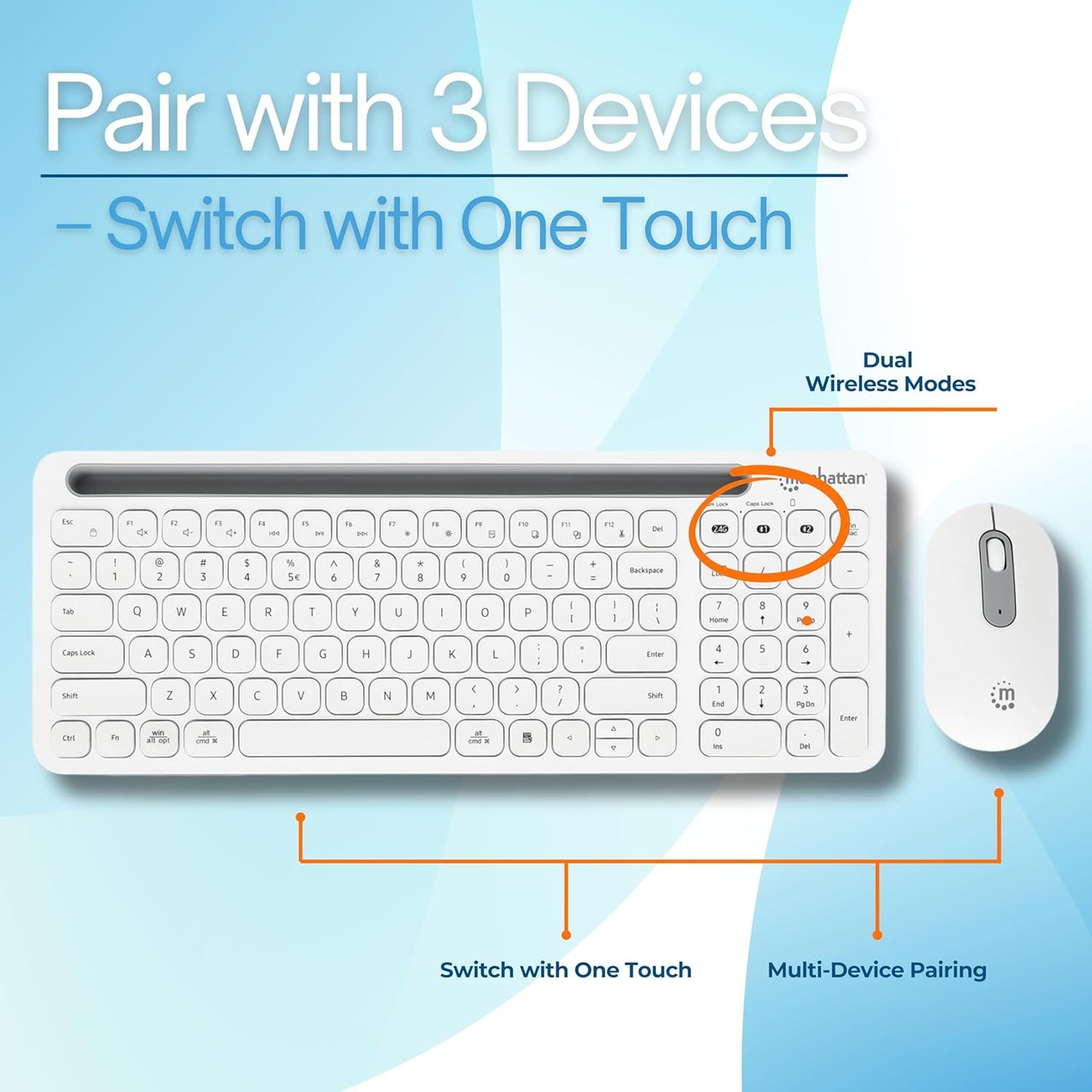 MANHATTAN Set 2.4 180580 Wireless Keyboard and Mouse Bluetooth & GHz for Multi-Device Switching Wireless Keyboard