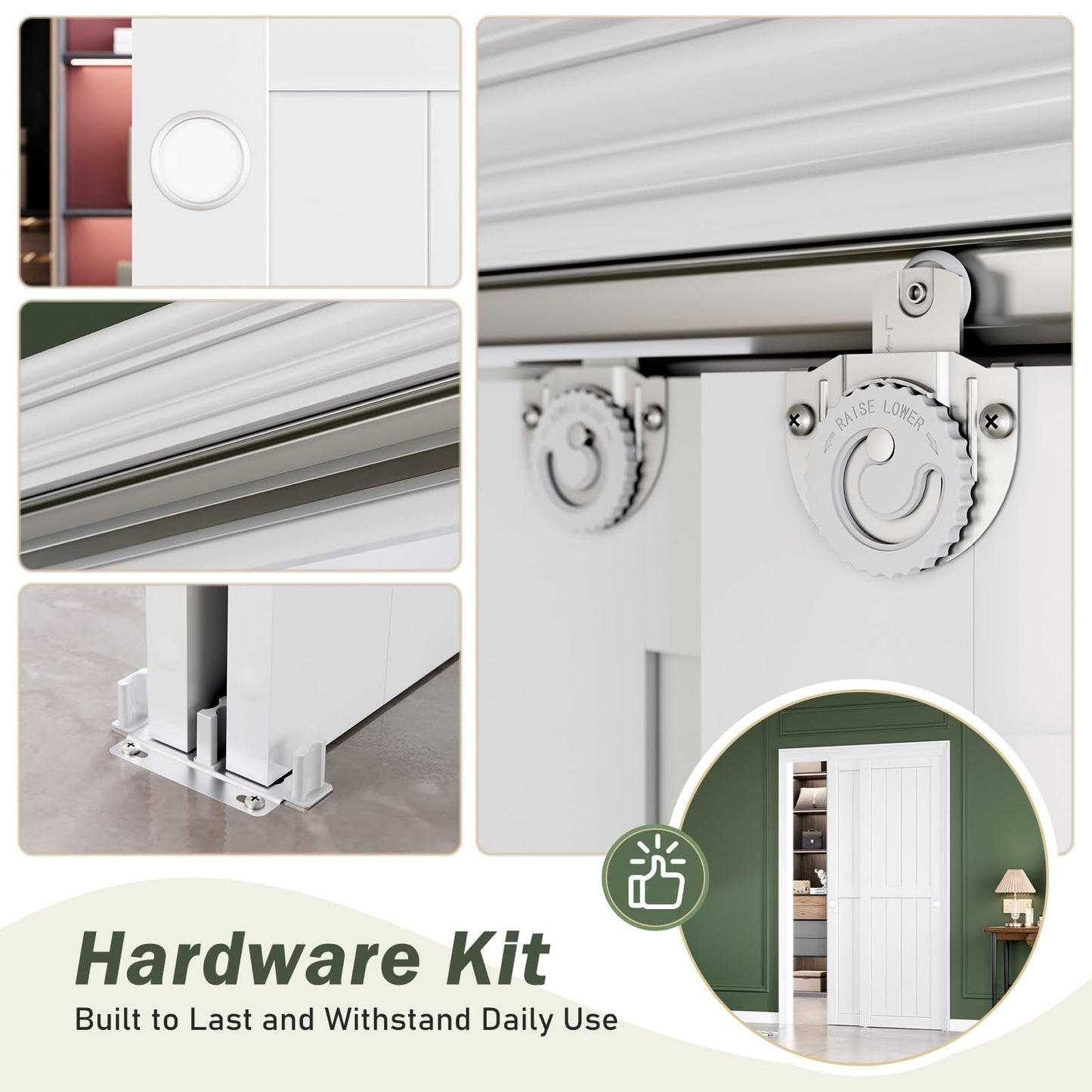 FREDBECK Sliding Closet Doors 48x80(Double 25inch),Bypass Barn Door with Hardware,for Bedroom,White,H Frame,Assemble Required