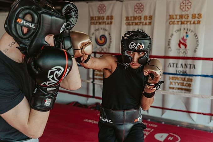 RIVAL Boxing RHG10 Intelli-Shock Headgear, D3O Front and Side Padding, Hook and Loop Back Adjustment with Lace on Top, and Anatomical Rear Head Pad Every Time