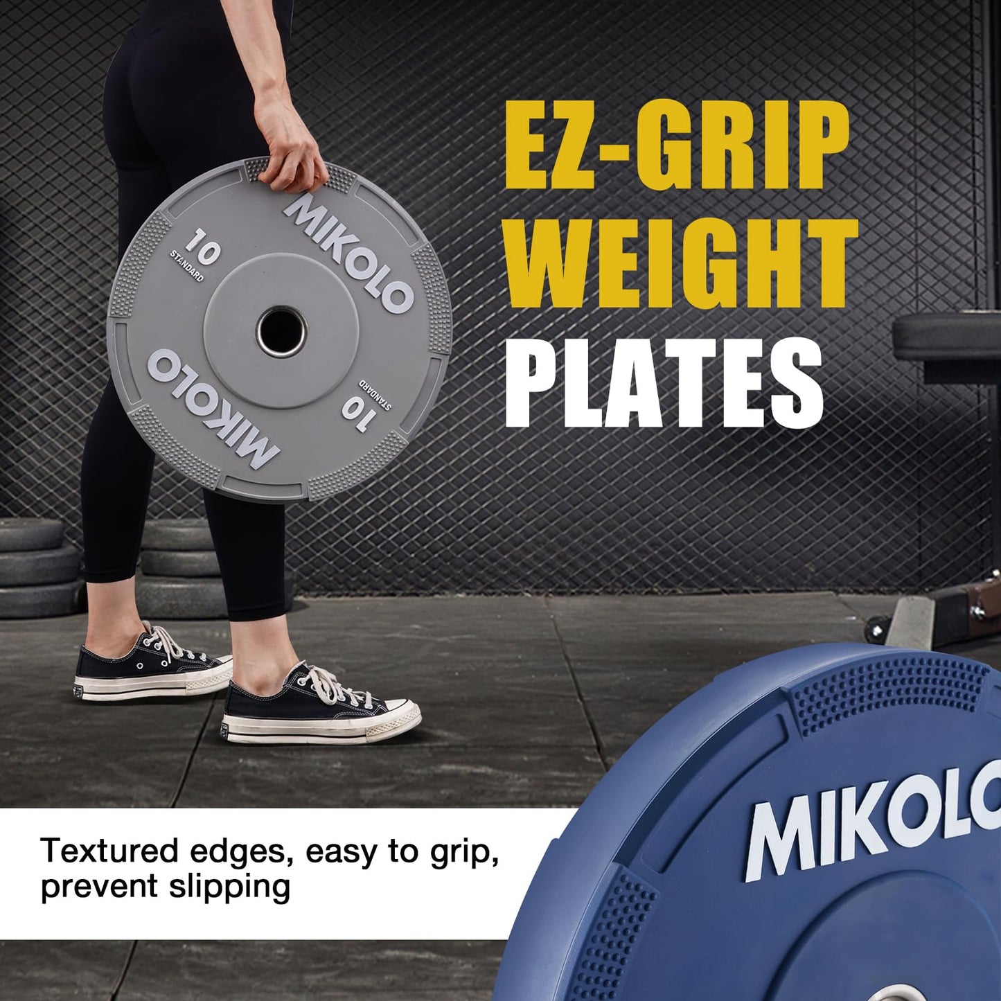 Mikolo Olympic Bumper Plates & Barbell Plates 2-Inch Weight Plate Set - Steel Insert, Low-Bounce & Quiet for Home Gym Strength Training (10+25+35 Set)
