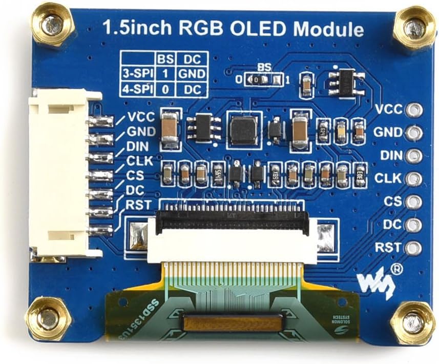 waveshare 1.5inch 128x128 65K STM32, RGB OLED Display Module, Resolution, RGB Colors, SPI Interface, Compatible