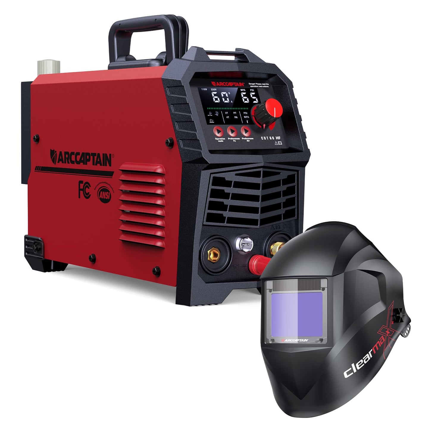 ARCCAPTAIN 60A Plasma Cutter with Plate Cutting, Expanded Metal Cutting, Rust Removal + Internal Control Welding Helmet