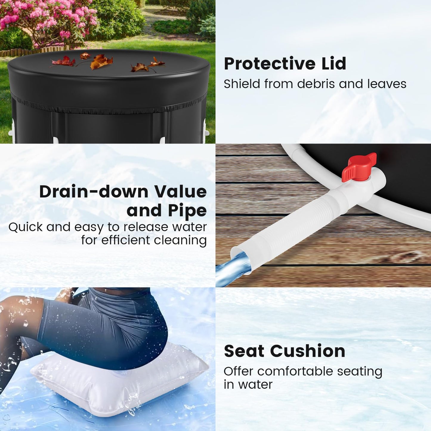 GYMAX Ice Bath Tub, 66 Gal Cold Plunge Tub with Lid & Click Design, Foldable Cold Bath Plunge Tub for Athletes Cold Water Therapy, Portable Freestanding Soaking Tub for Backyard, Home