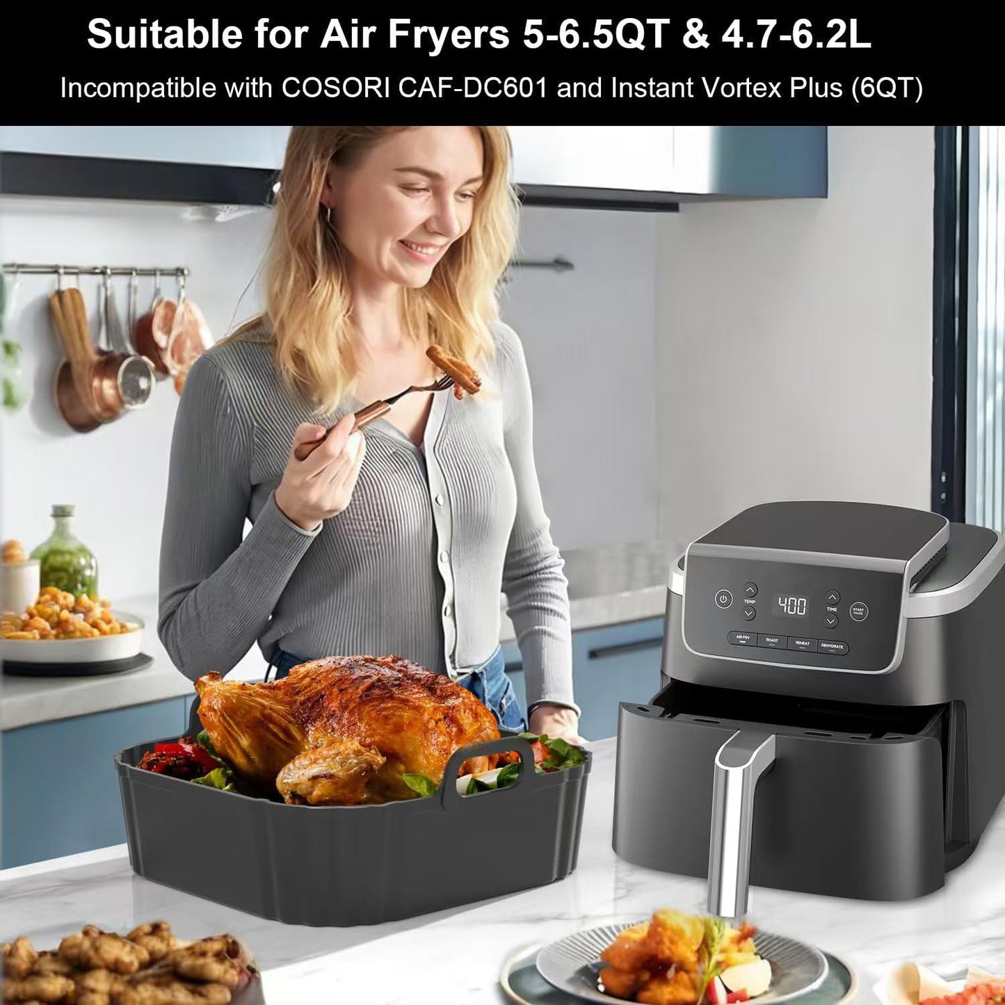 Square Silicone Air Fryer Liners by [Brand Name] - Reusable 8.5 Inch Accessories for Ninja & COSORI