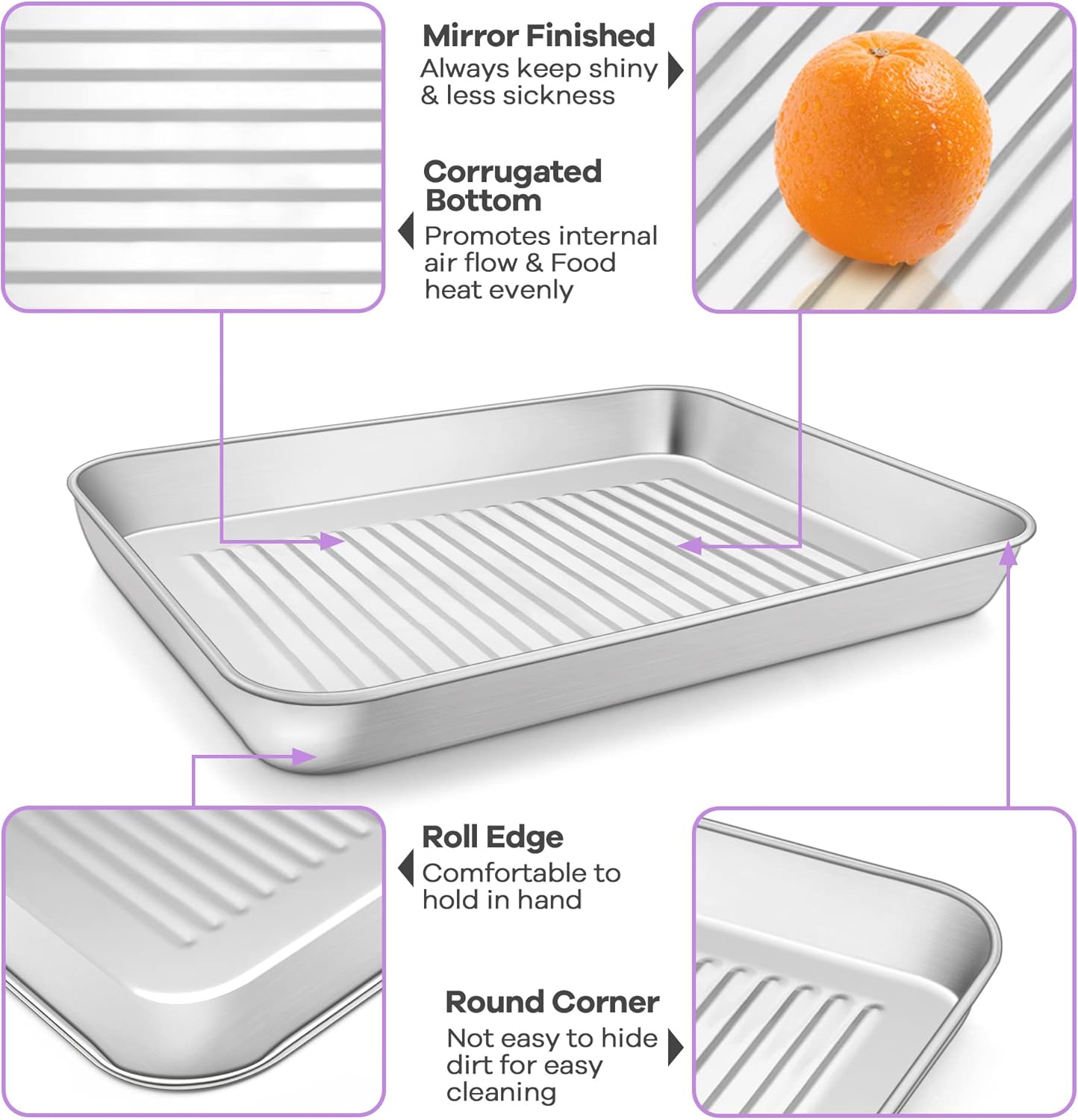 P&P CHEF Baking Oven Pan - Stainless Steel Sheet Tray with Wire Rack | Dishwasher Safe, 10.5 x 8 x 1 Inch