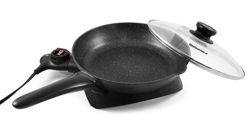 Elite Gourmet EG6207 Scratch Resistant 10.5-inch (2Qt) Fry Pan, Easy-Pour Spout Dishwasher Safe, Non-stick Electric Skillet with Glass Vented Lid, Adjustable Temperature, Black