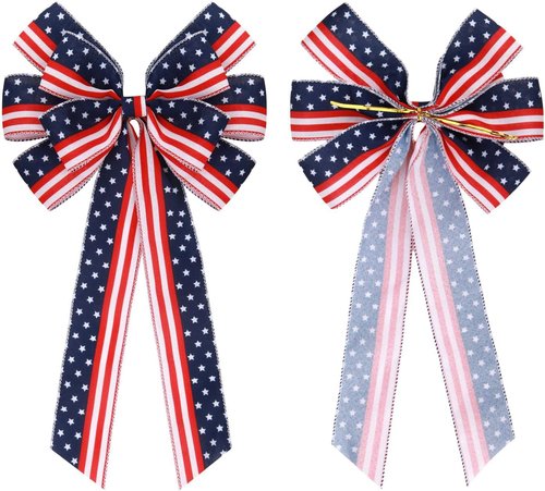 Meseey Extra Large Patriotic Bows - Waterproof American Flag Wreath Decor | 4th of July Red, White & Blue